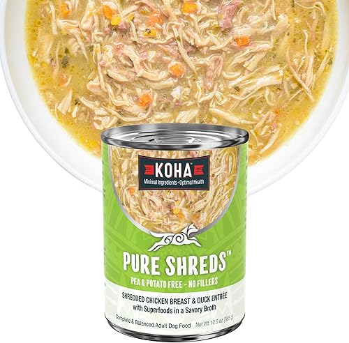 KOHA Pure Shreds - Entrada de pollo y pato para perros, latas de 12.5 onzas (paquete de 12)