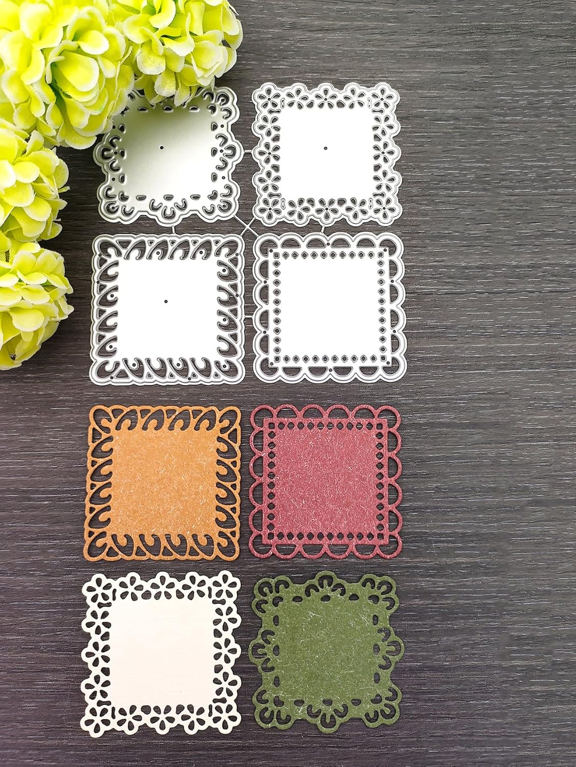 Kashoer Square Lace Flower Border Metal Cutting Dies - 5pcs Stencils for DIY Scrapbooking, Card Making & Crafts