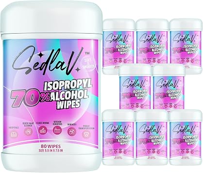 SEDLAV Alcohol Wipes 70% Isopropyl Alcohol Hand Wipes 70% Isopropyl Wipes Large Alcohol Wipes 80 Count Pack of 8
