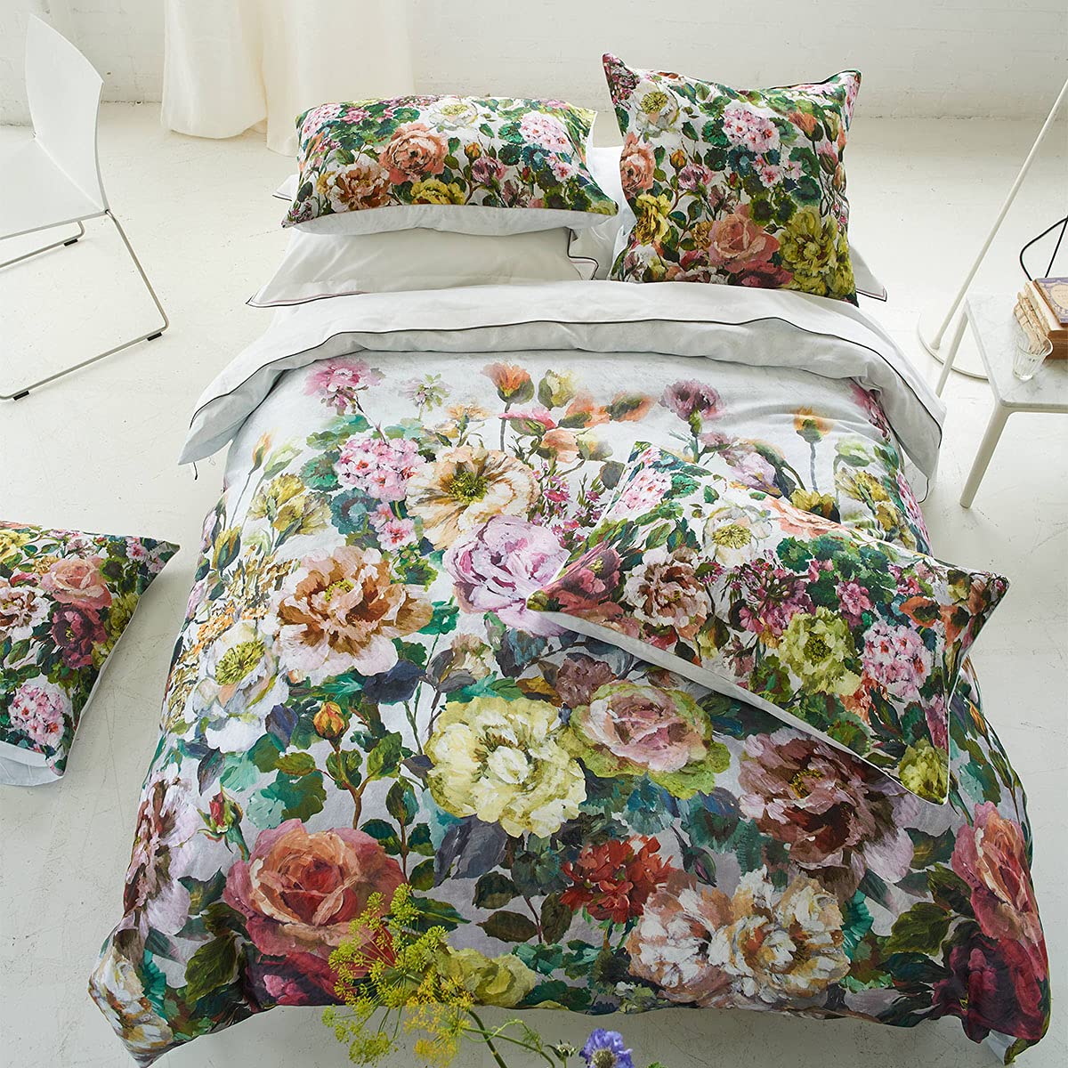 Designers GuildPrinted Cotton Satin Duvet Cover Set, 200 cm x 200 cm, Multi-Colour, Grandiflora