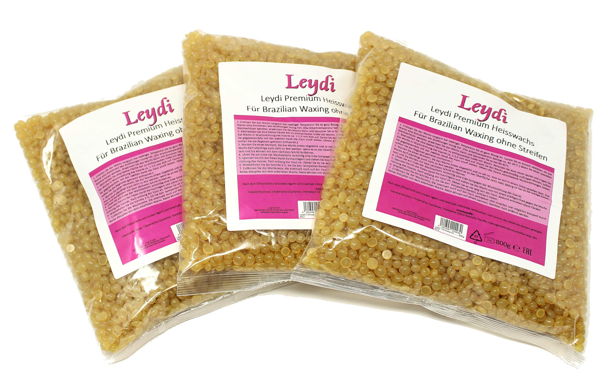 3x Leydi Heisswachs Perlen 800g - Heisswax für Brazilian Waxing