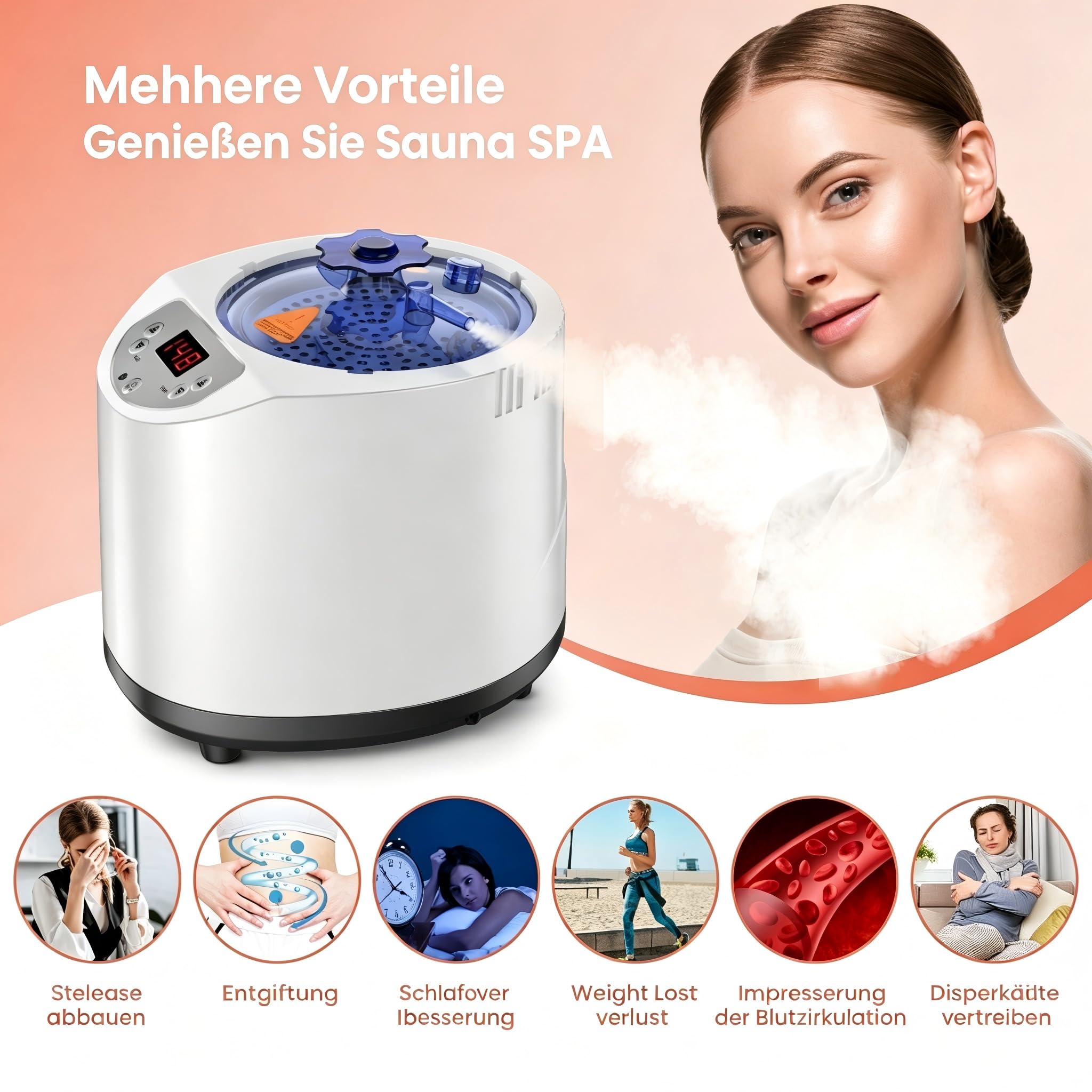 I-THERA-U Sauna a vapore per la casa, 3 l, portatile, per la casa, 1200 W, bagno di vapore, mini sauna mobile con telecomando, timer, 15 livelli di riscaldamento, tazza di vapore, accessori per la
