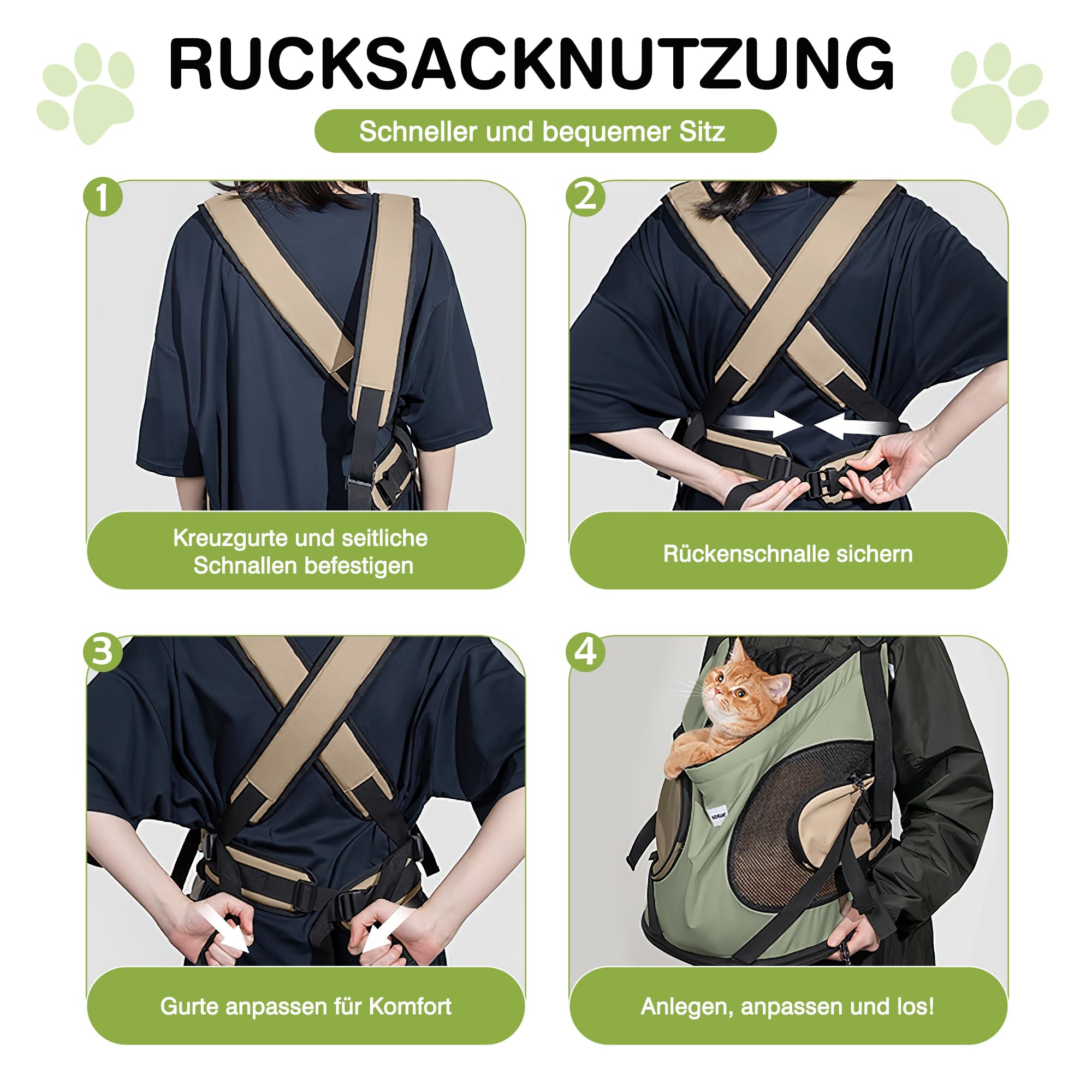 ALLSOPETS Hundetragerucksack, Tragbarer Haustiertragerucksack für Katzen Hunde Welpen, Integrierter Sicherheitsgurt, Ergonomisches Design, Atmungsaktiver Hunderucksack für Motorrad (Olivgrün)