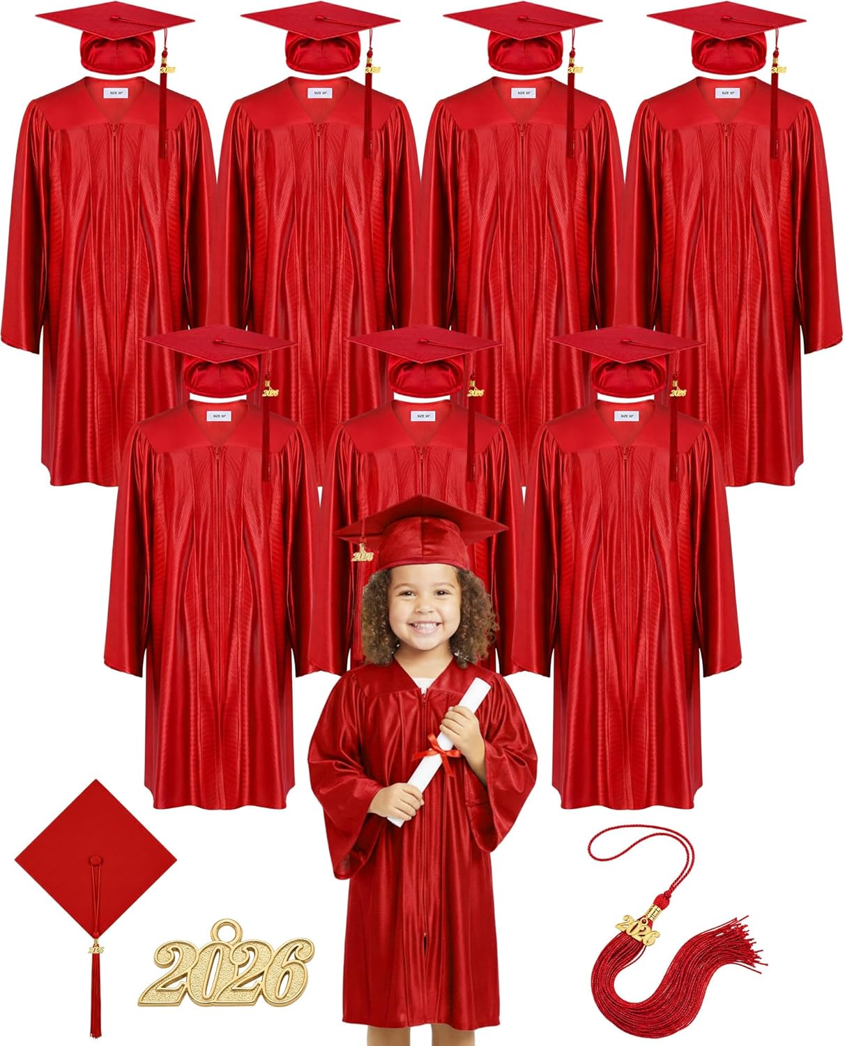 Xuhal 8 Set Preschool Graduation Cap and Gown Set Kindergarten Grad Gowns Children Graduation Cap with 2026 Grad Tassel