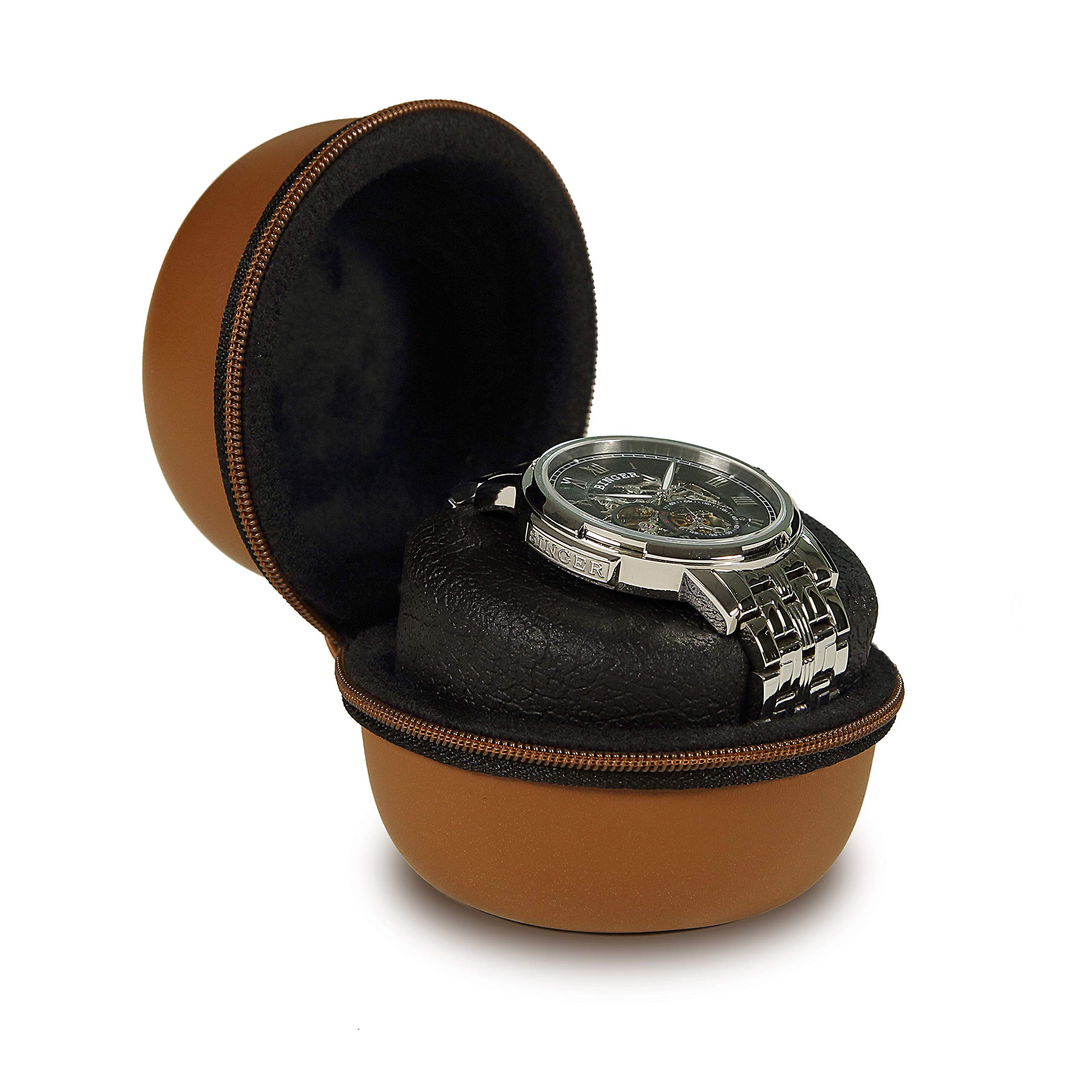 BOXYBOXY Watch Case for Single Watch or Accessories, Latte with black zipper, 82mm x 68mm (H)