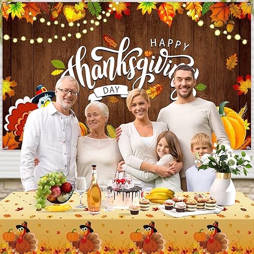 Miniatura 7 de Tiamon Decoraciones de fiesta de otoño de Acción de Gracias: pancarta de fondo de Feliz Acción de Gracias, 2 manteles de pavo, 70 globos (rojo,