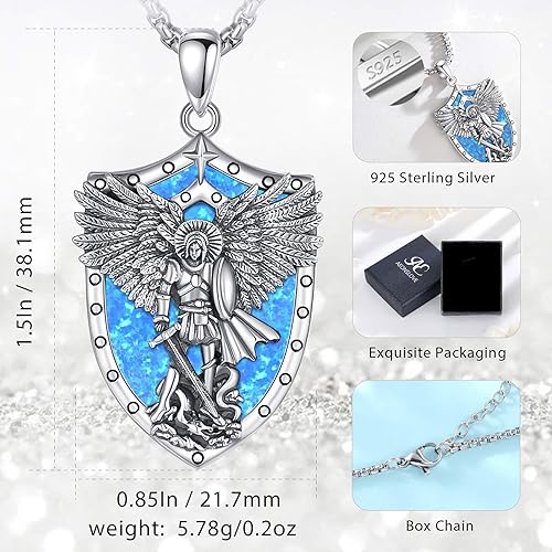 Miniatura 7 de AEONSLOVE 925 Sterling Silver Saint BenedictSt MichaelCaravaca Cross Necklace Religious Gifts Gifts for Women Men Tee - 24 Inches Stainless Chain