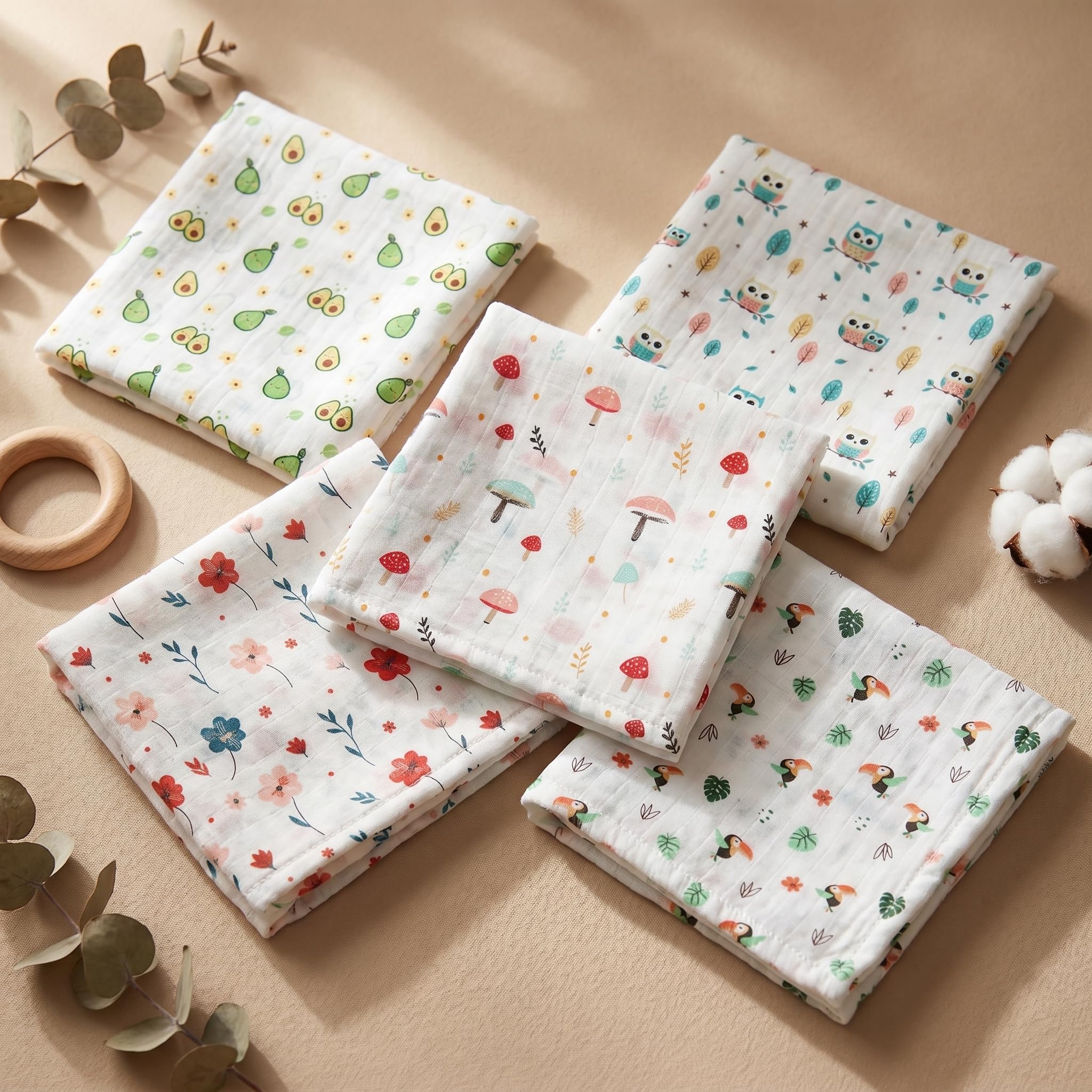 Blushbaby Muslin 6-Layer Cotton Face Towels for Newborn Baby | Pack of 5 | Extra Soft & Absorbent Reusable Hankies/Napkins for Infants & Kids | Quick Dry Small Face Towel | White-image-4