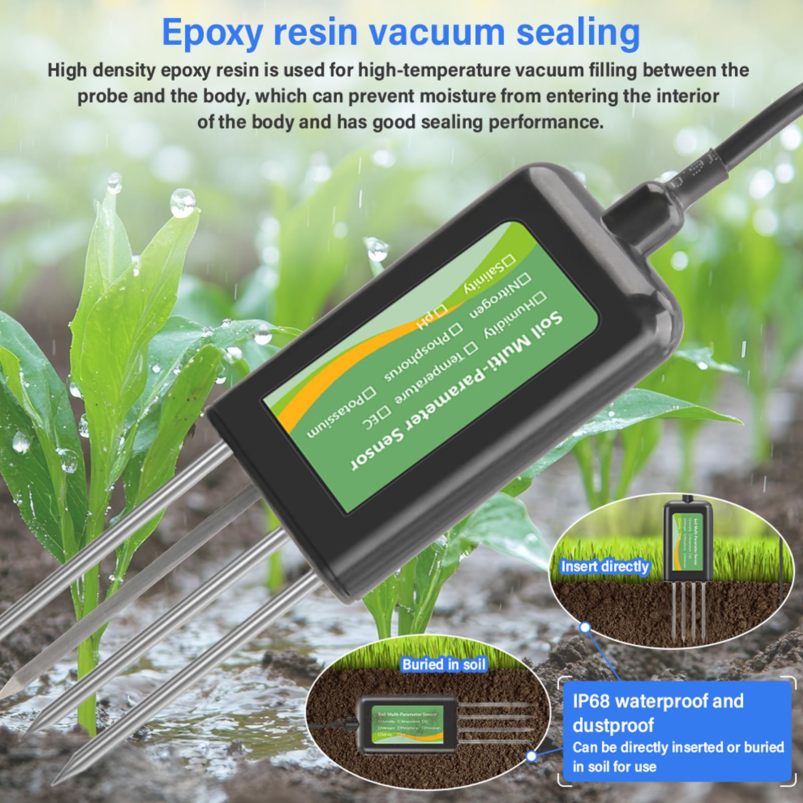 Détecteur d'eau de sol/température 8 fonctions avec sondes et interfaces informatiques pour horticulture/environnement Humidimètre pour plante
