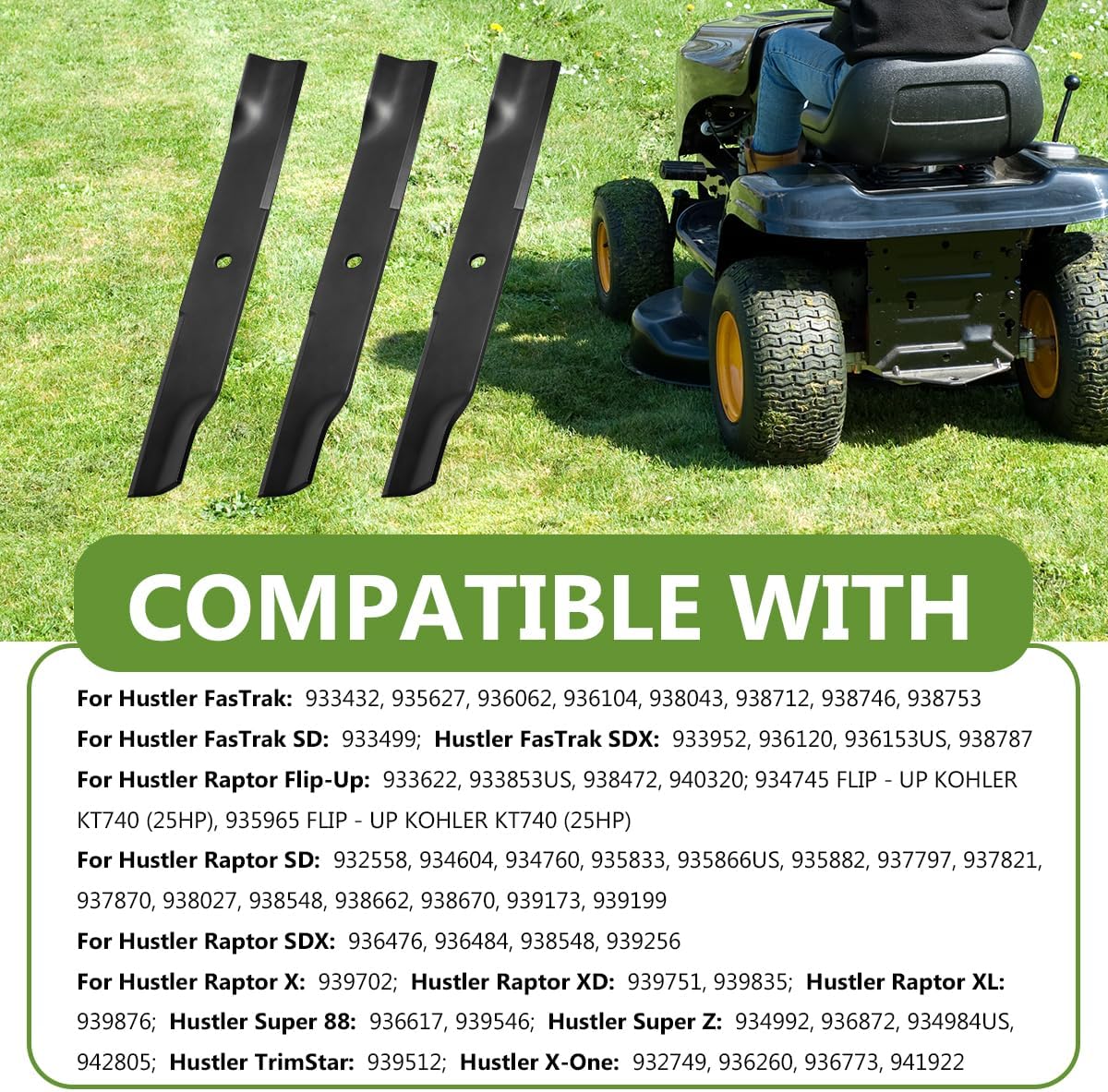 797696 601124 High Lift Mower Blades Set for Hustler 54" Mower, Replaces 797704 797712 601012 601013 602416, Compatible with Raptor SD Fastrak Super Z Series (6PACK)