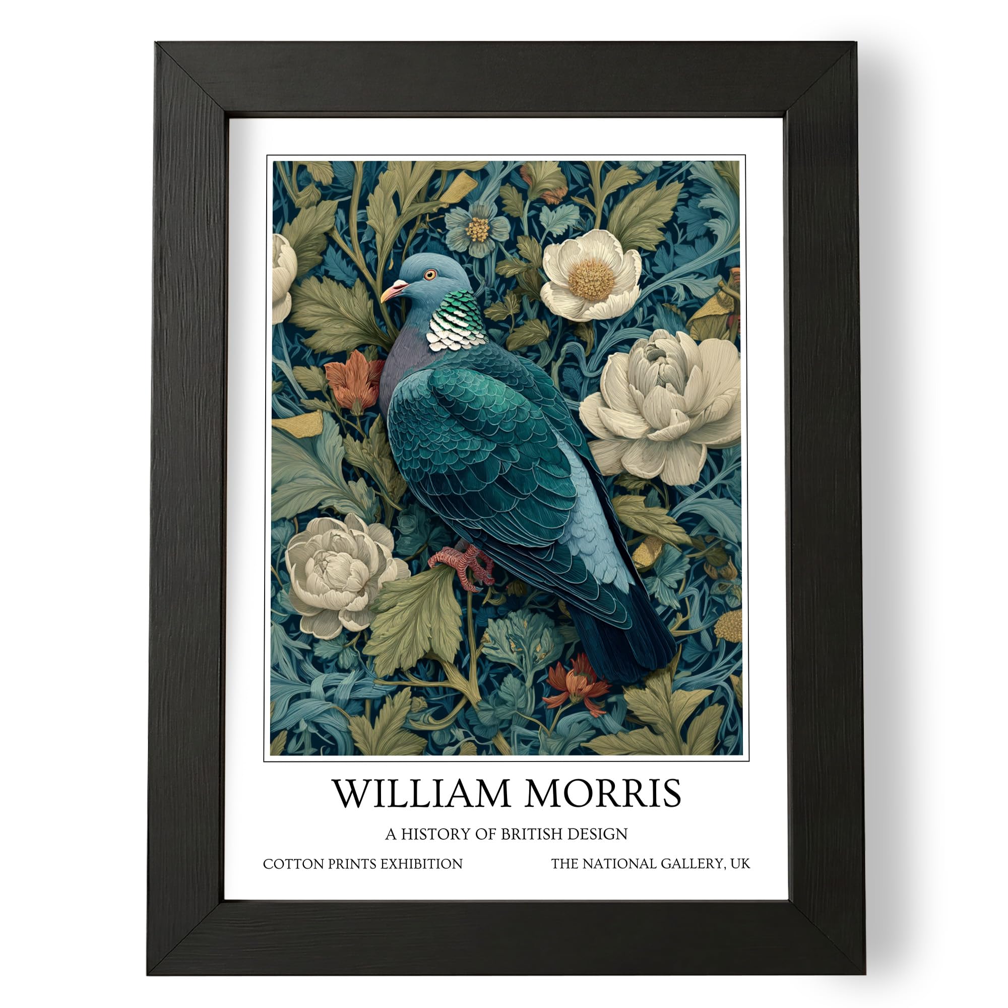 Fans Favourites William Morris - Vintage Art Noevua British Prints, Botanical Wall Art, A History of British Design Collection (Wood Pigeon, A4, Framed)