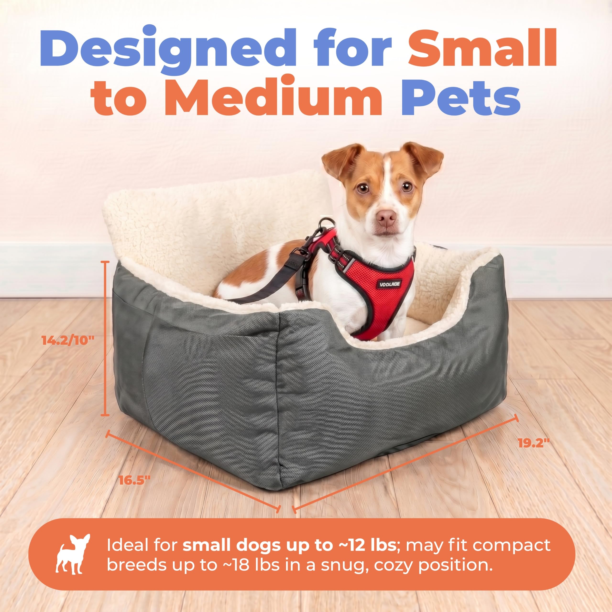 Best Pet Supplies Fotelik podwyższający dla psa do samochodu, ciężarówki i SUV-a, z miękką pluszową poduszką z wysoką poduszką i ścianami, wygodna pościel z bezpiecznymi paskami - szare