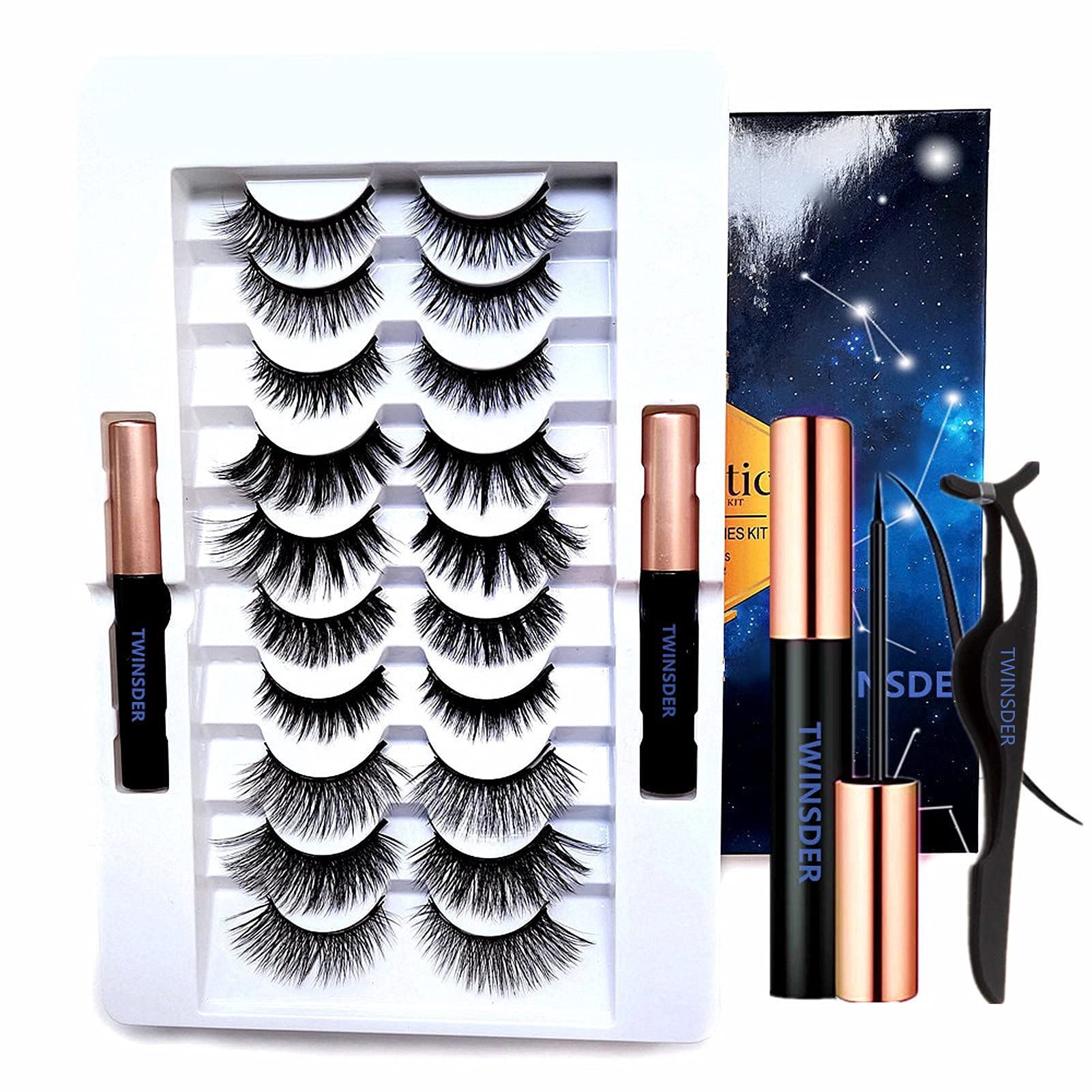 Upgraded 3D 6D Magnetic Eyelashes - 10 Pairs Magnetic Lashes with 2 Tubes of Magnetic Eyeliner - Natural Look & Reusable Magnetic False Eyelashes -No Glue Needed
