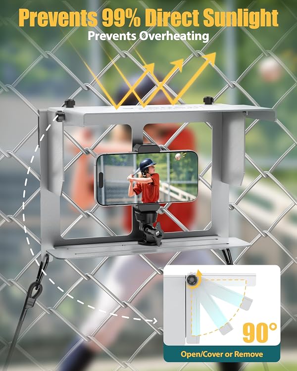 Stouchi Game Changer Mounting Kit, Fence Mount with Adjustable Sun Shade Power Bank Clip, Stable No-Shake Recording Kit for iPhone, Samsung, GoPro, Mevo Start for Baseball Softball Tennis-Silver by Stouchi - Image 2