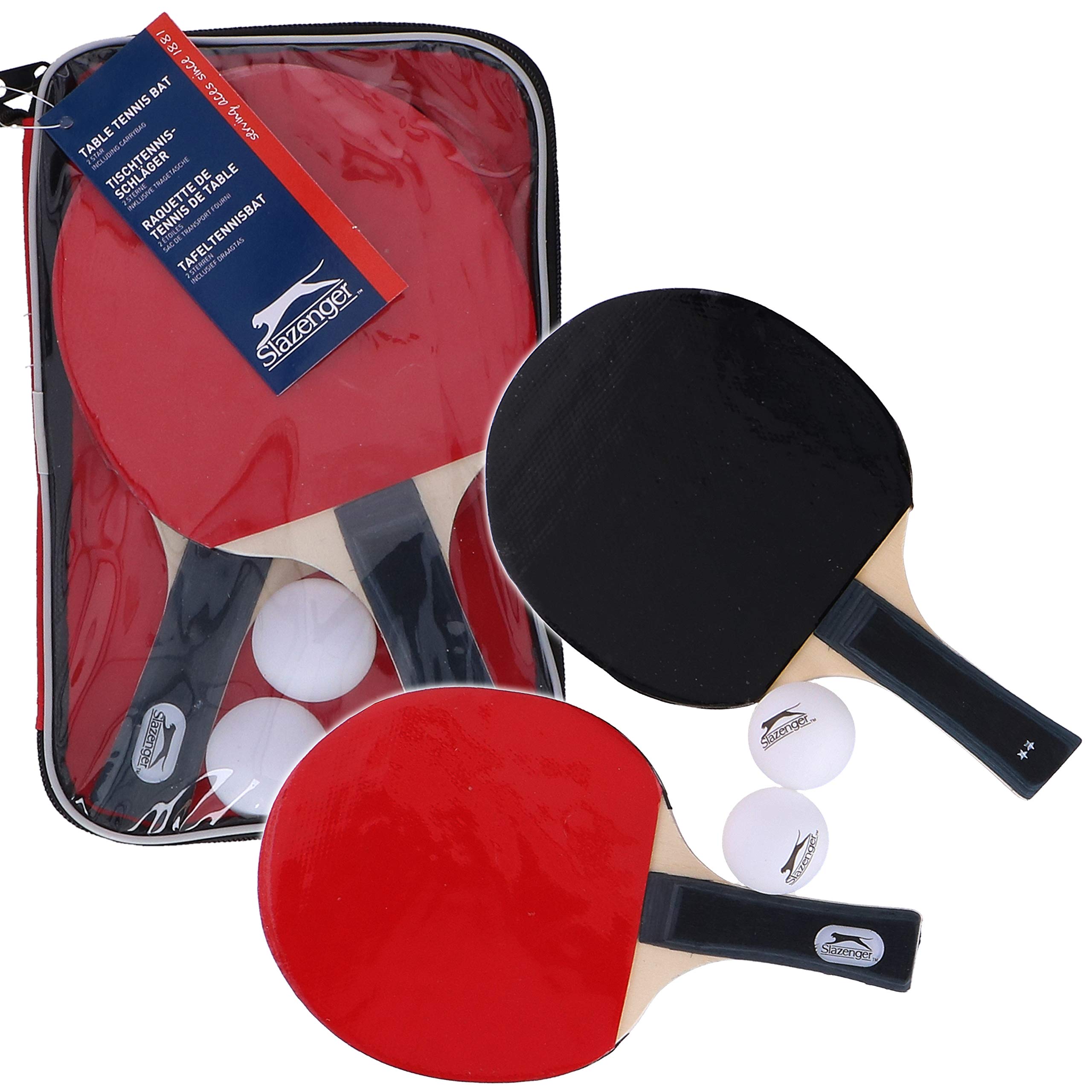 URBN-TOYS 5pc Table Tennis Ping Pong Set 2 Balls Two Star 2 wooden Bats Paddle Zip Bag Carry Case