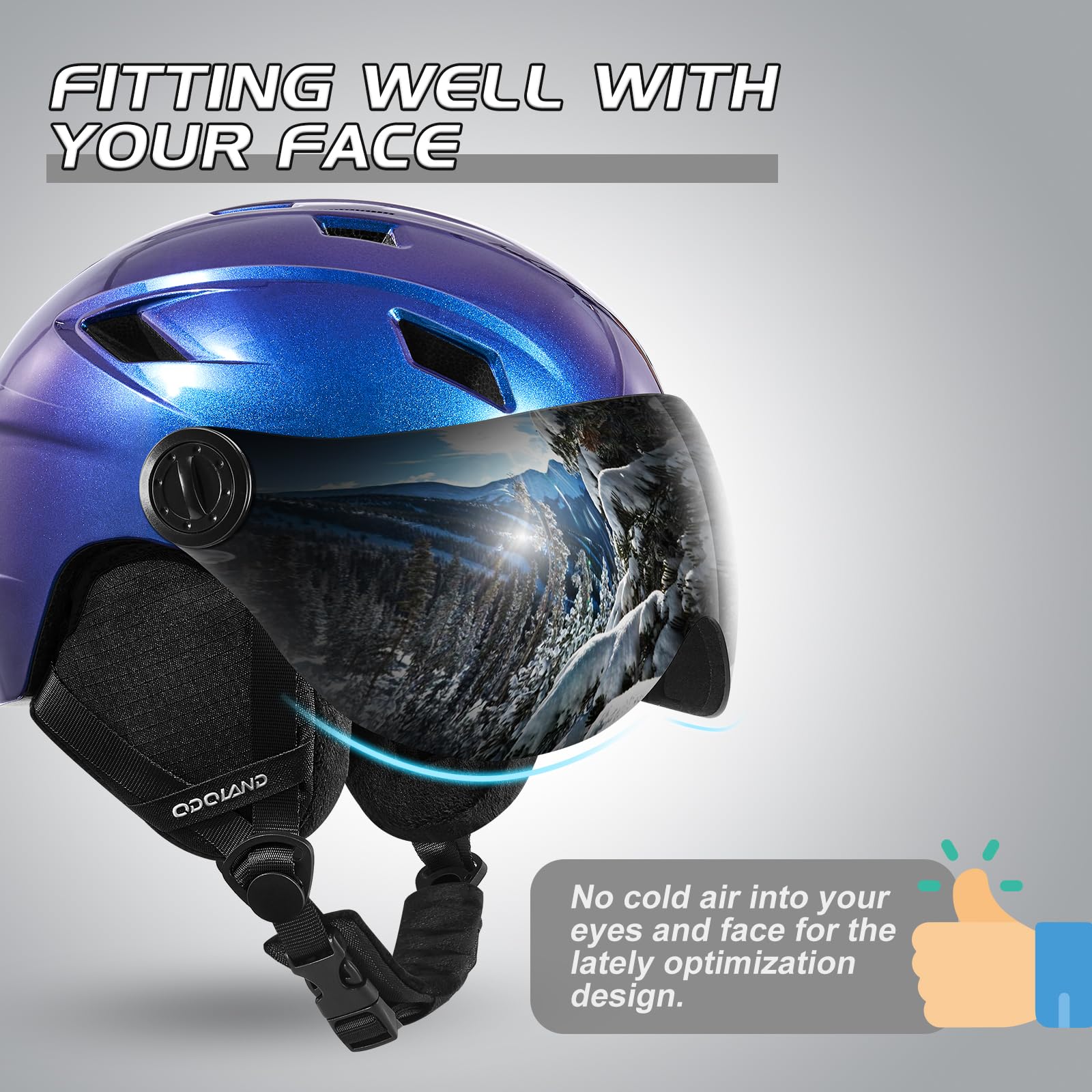 Odoland Casco da Sci Integrale con Visiera, Casco Sportivo per Uomo e Donne, Casco da Snowboard con Maschera UV 400 Proteczione e Antivento, Casco per Sport Invernali