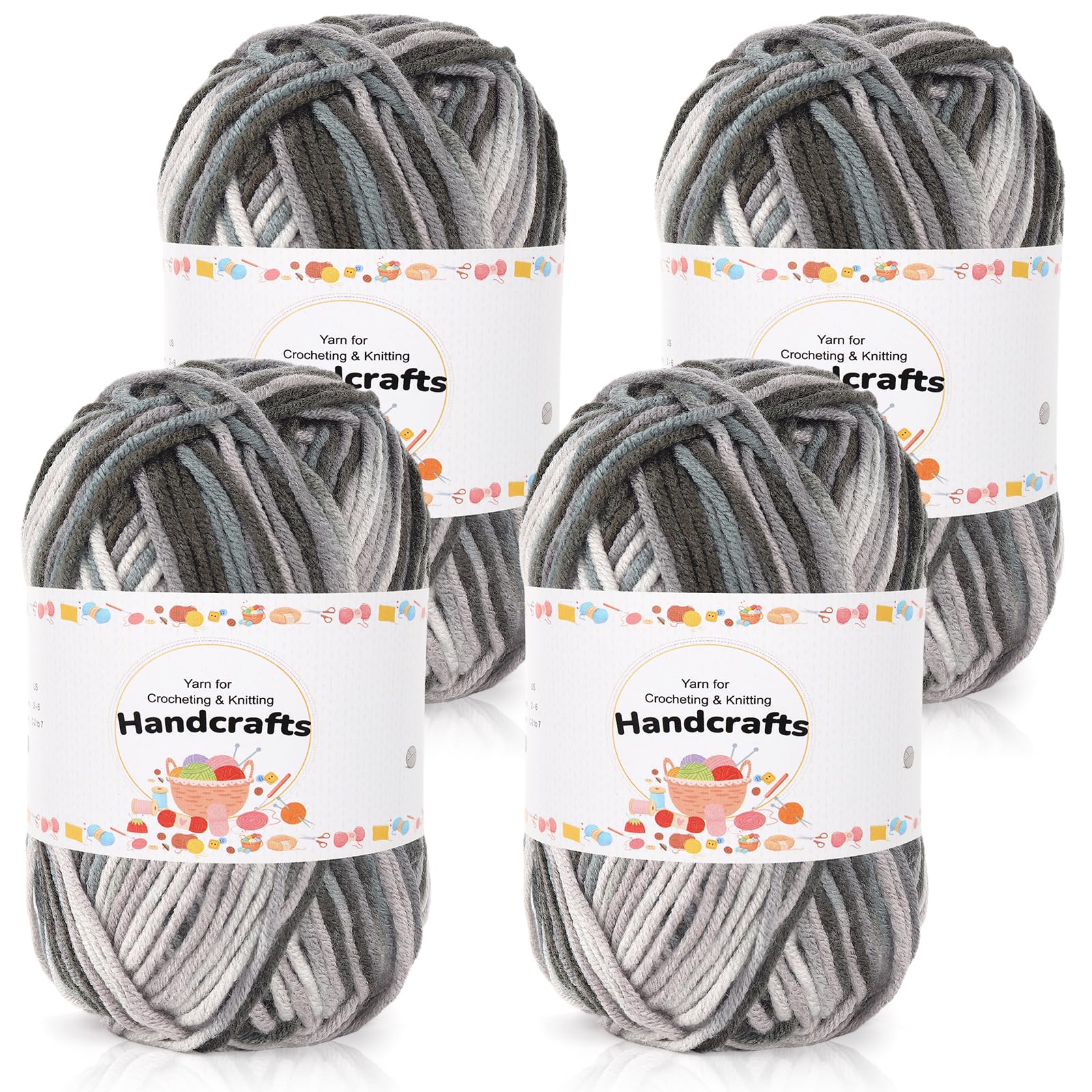 Aeelike 200g(4x50g) Farbverlauf Wolle zum Stricken, 5Ply Acrylic Baumwolle zum Häkeln, Cotton Yarn Wolle Bunt Set für Anfänger, Erfahrene Stricker, Schwarz Grau Blau
