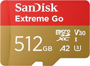 SanDisk 512GB Extreme Go scheda microSDXC + adattatore SD (per smartphones e Tablet Android, Action Cam, Drones, UHS-I, fino a 200 MB/s, 5K, 4K, UHD, V30, Rescue PRO Deluxe, Class 10, U3) per Amazon
