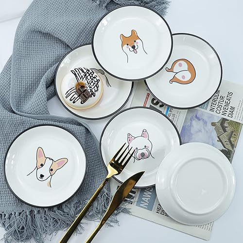 Miniatura 6 de Funny Dogs - Platos de cerámica con patrón de cabeza y trasero, platos de condimentos, cuencos de salsa de soja para sushi, platos de aperitivo,