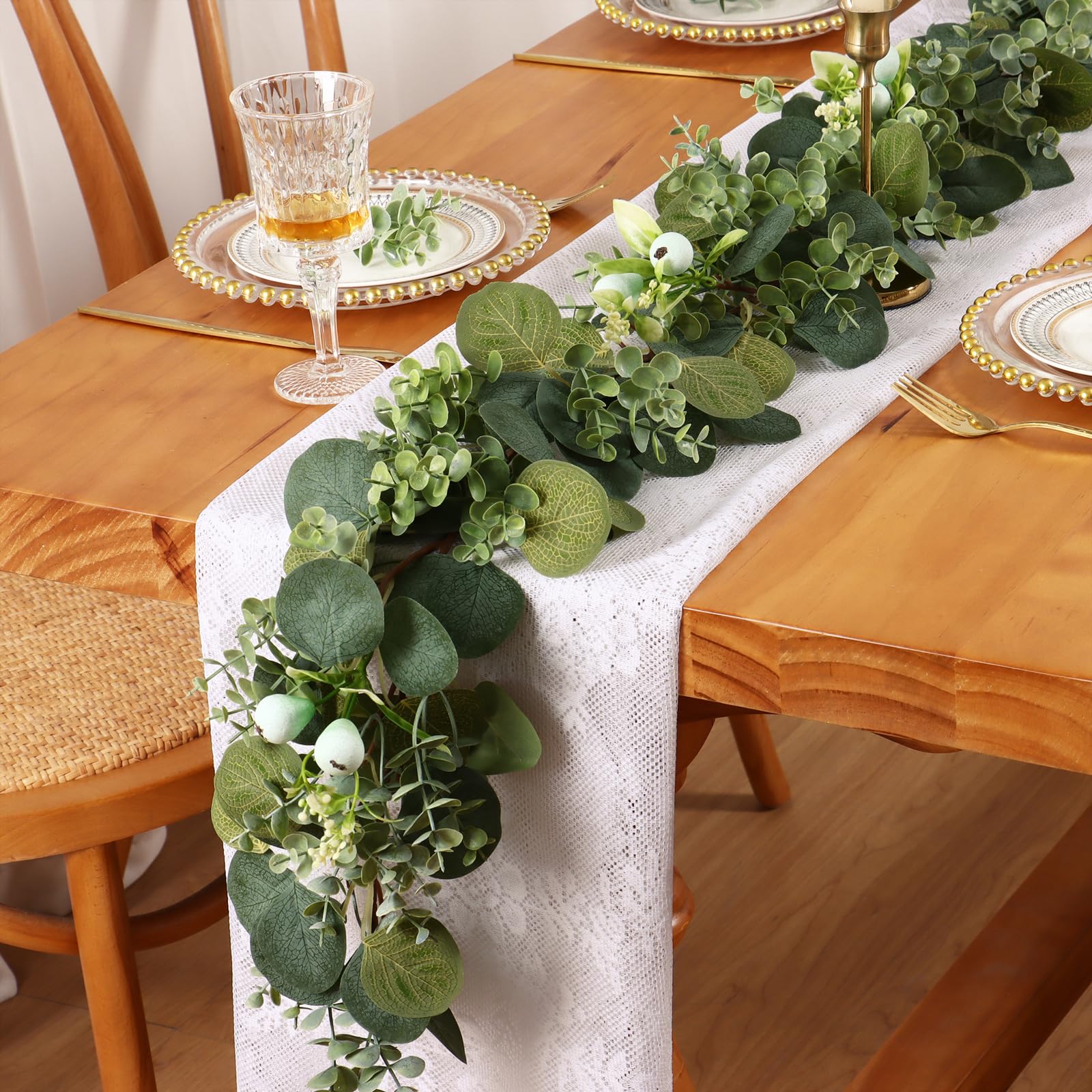 DEMIUKO Artificial Eucalyptus Garland Fake Foliage Garland with Berry Decor