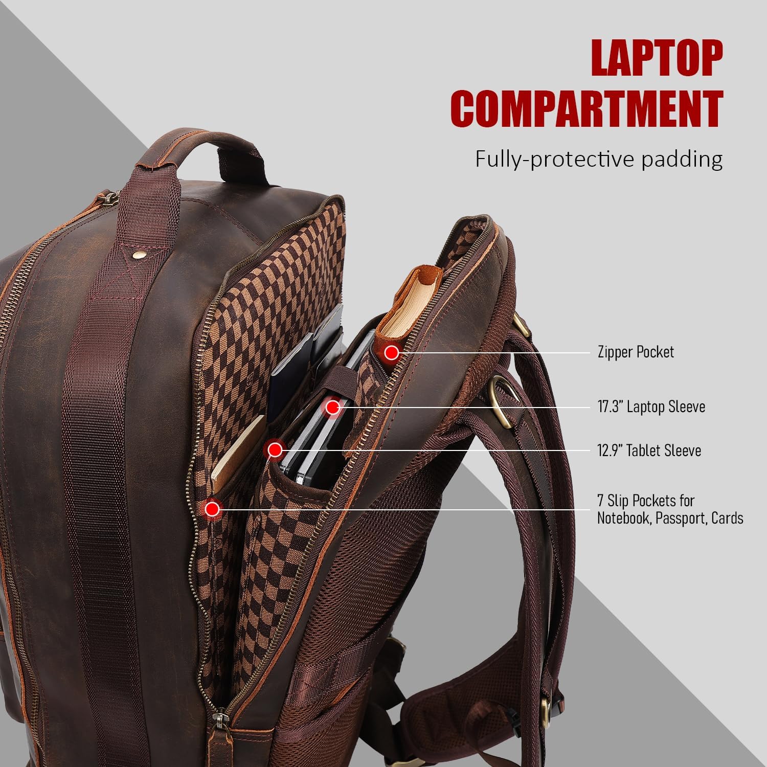 STAR VISTA Voyager-02 Full Grain Leather Travel Backpack, 40L Luxurious Capacity, All-in-One Duffle Backpack for Global Jet-set Voyagers, 17.3" Laptop Compatible, Canvas Lining