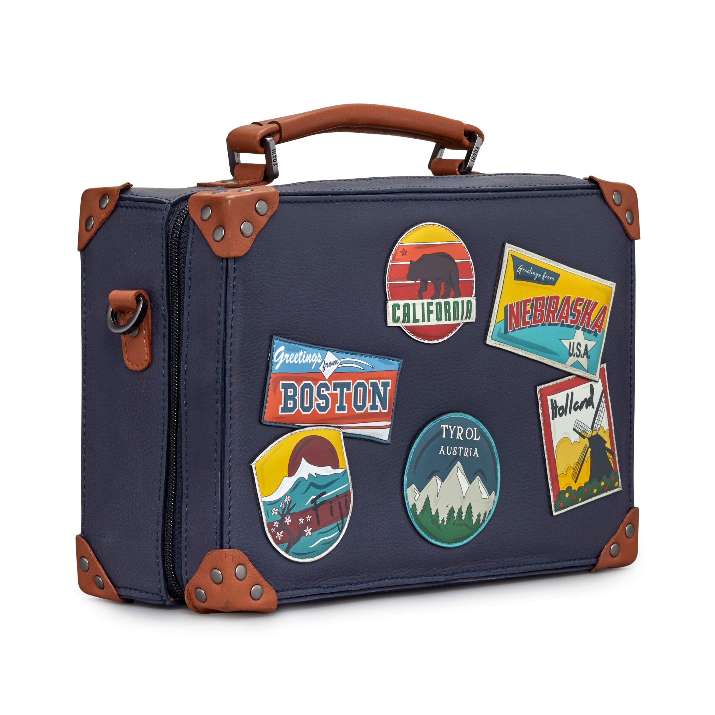 Happy Travels Leather Suitcase Style Cross Body Bag