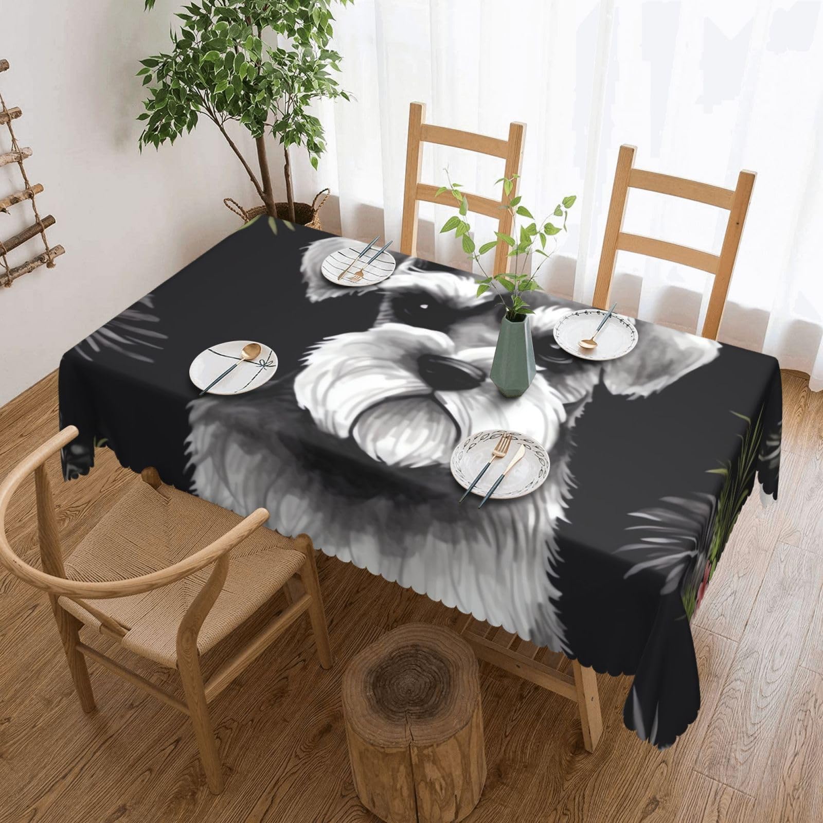 FodPand Schnauzer Tablecloths for Rectangle Tables 54 x 72 Inch - Reusable Washable Dining Table Clothes - Stain and Wrinkle Resistant Decorative Fabric Table Cover for Wedding