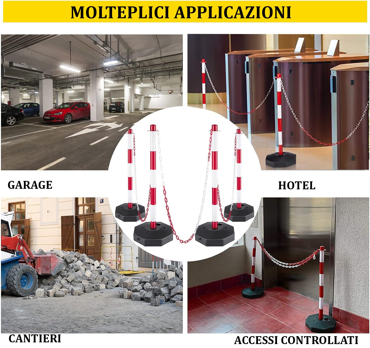 DMS- SET 10 PALETTI SEGNALETICI/PARCHEGGIO + CATENA DA 15 MT + 18 GANCI AD ESSE