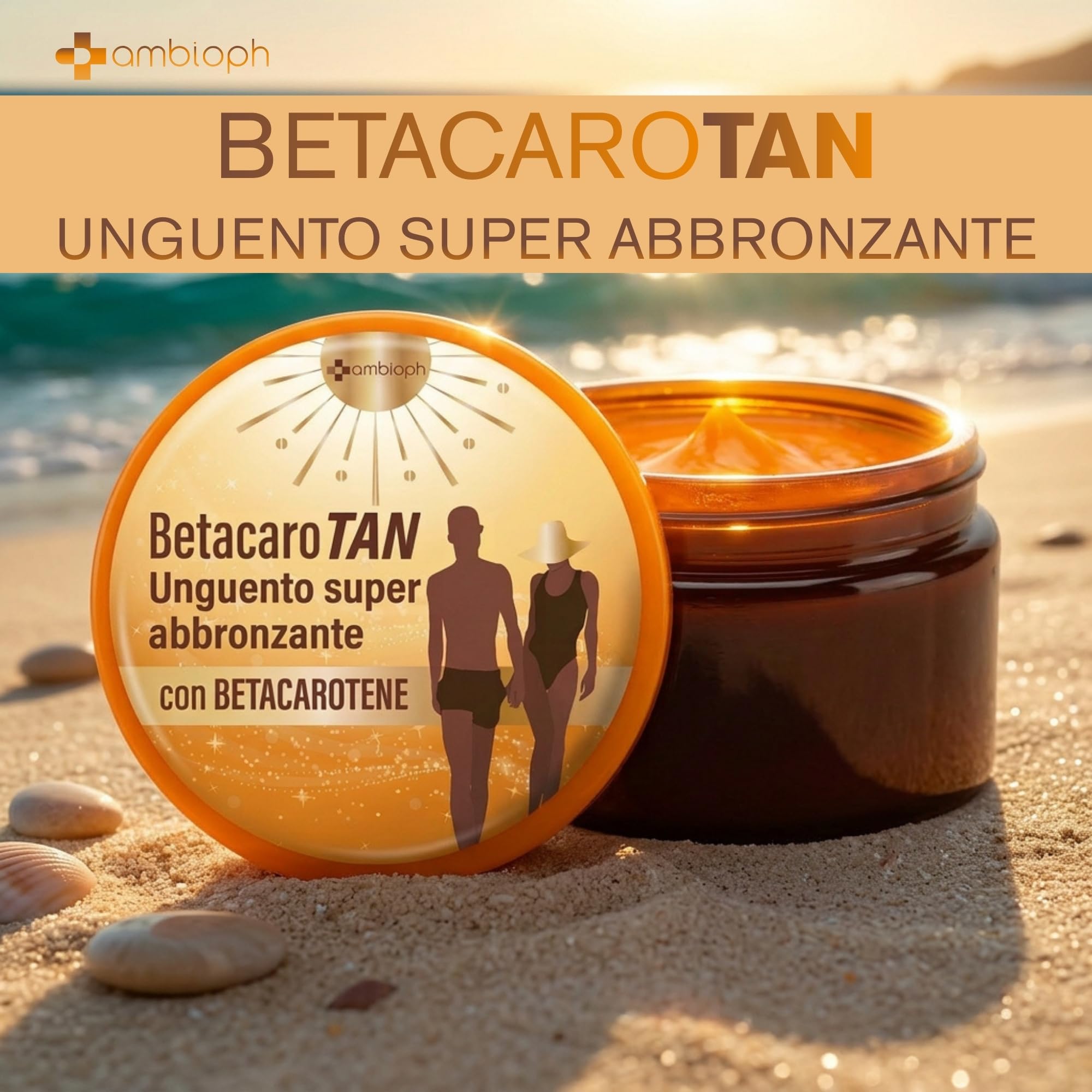 CREMA ABBRONZANTE CORPO Accelleratore abbronzatura con Betacarotene per abbronzatura forte, con Vitamina E Olio di Ricino e Olio di Mandorle Dolci. Attivatore Abbronzatura, Ambioph