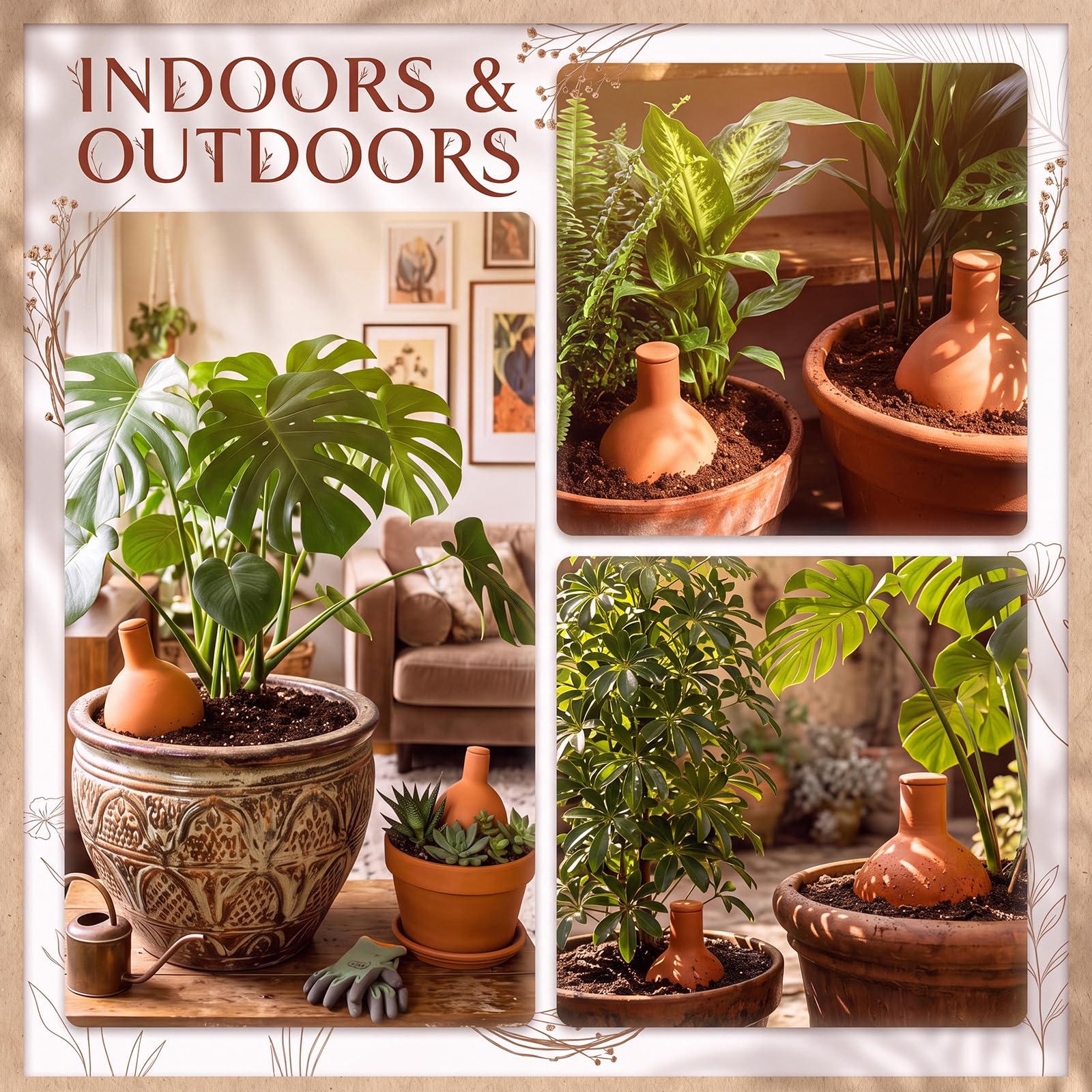Qinyoung Ollas Lot de 4 grands pots d'arrosage en terre cuite avec couvercles pour intérieur et extérieur 1,3 l