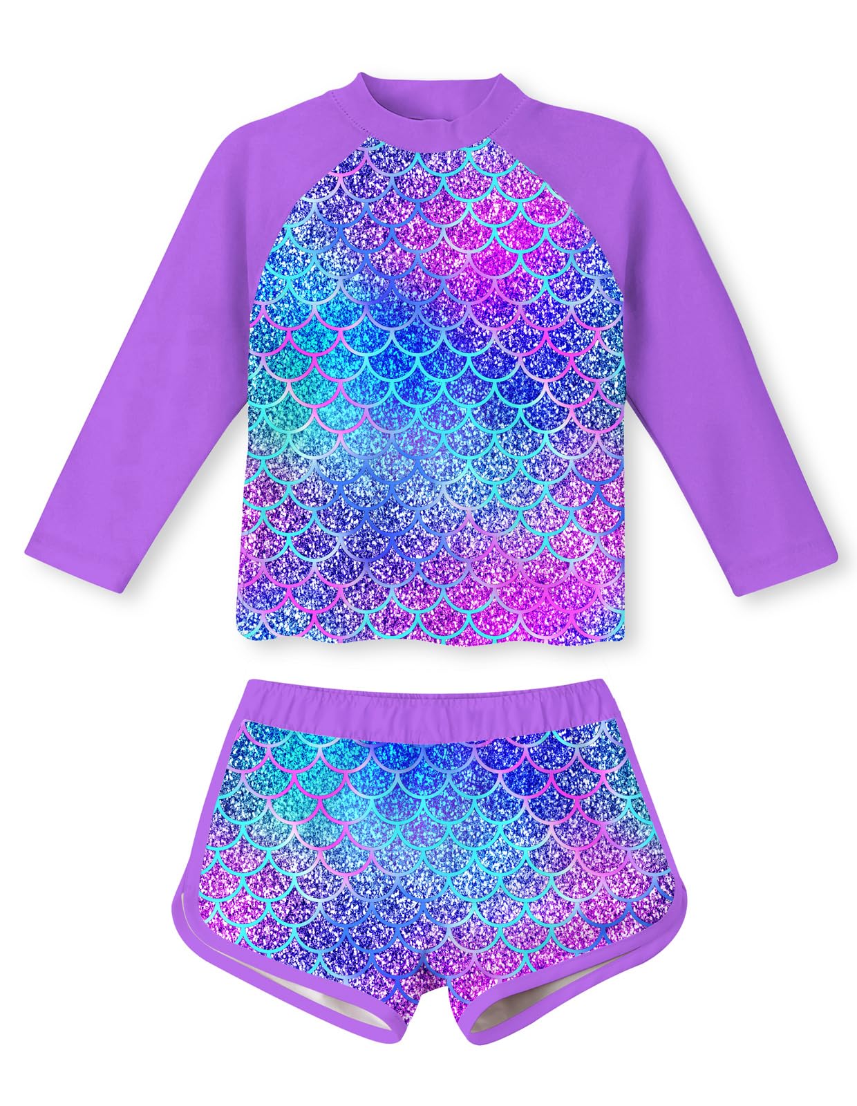 Girls 2 Pieces Rash Guard Swimsuit Long Sleeve Tankini for 4-10Y
