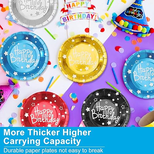 Miniatura 4 de Platos de papel de fiesta de feliz cumpleaños, platos de postre coloridos, 50 unidades de suministros de fiesta de 7 pulgadas, platos de papel de
