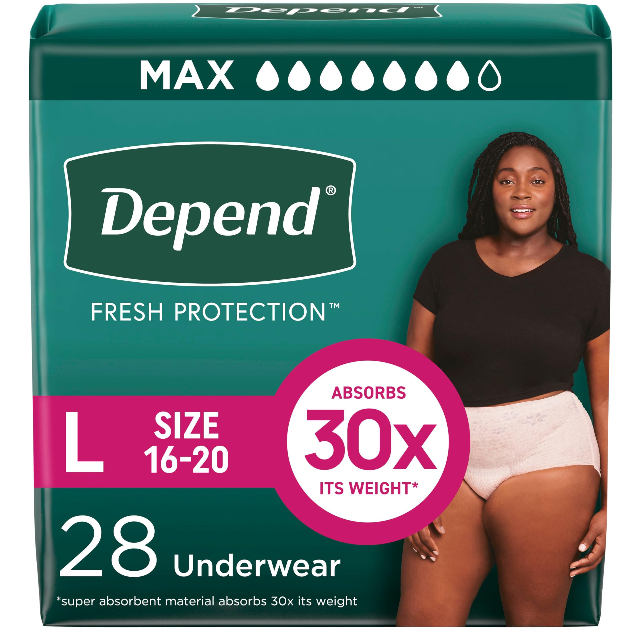 DependDepend Fresh Protection Adult Diapers, Incontinence & Postpartum Bladder Leak Underwear for Women, Disposable, Maximum, Large, Blush, 28 Count, Packaging May Vary