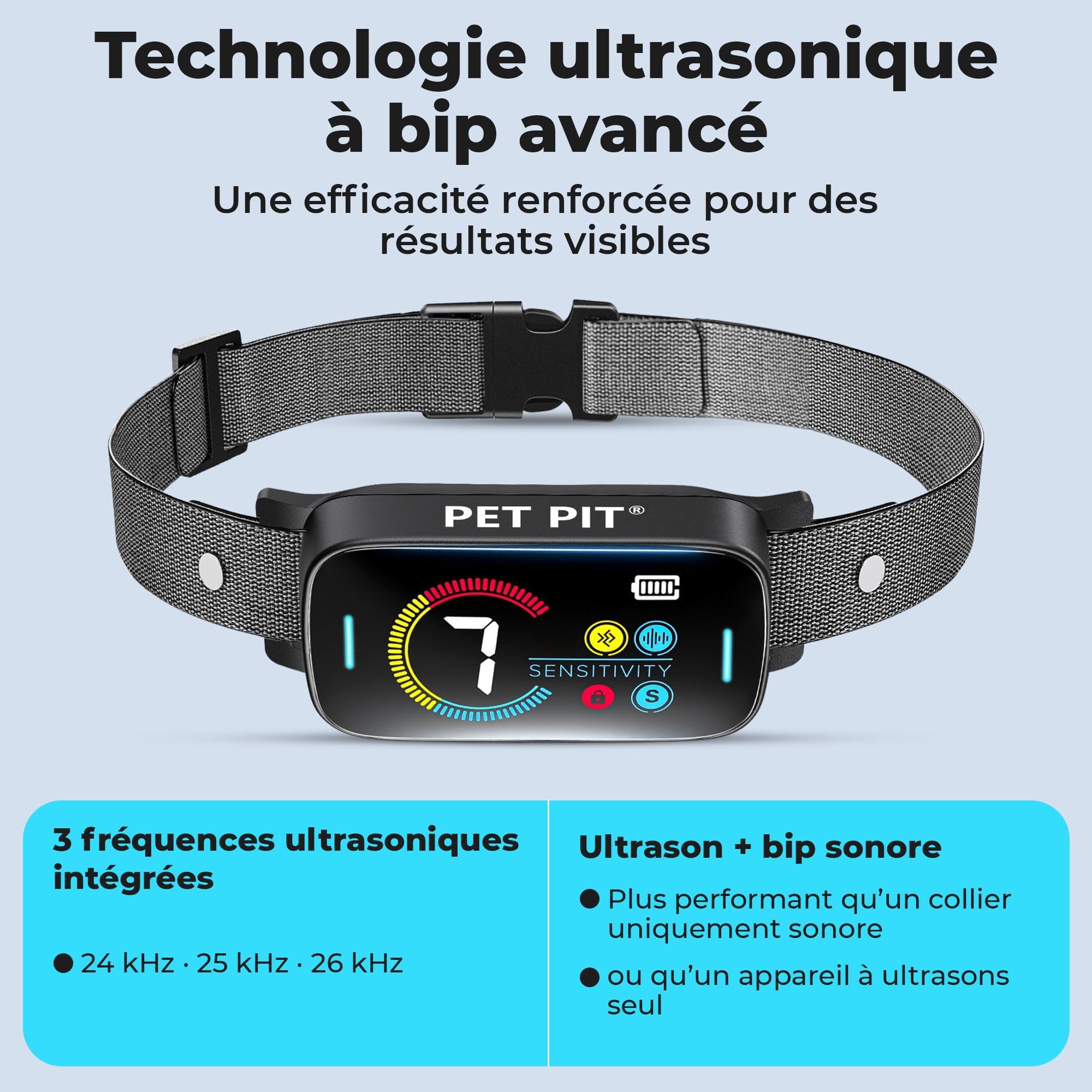 Collier Anti Aboiement Chien,sans Choc | Rechargeable, Collier Chien avec 3 Modes,7 Niveaux De Sensibilité, Détection Intelligente des Aboiements, pour Petits à Gros Chiens, Étanche IP67