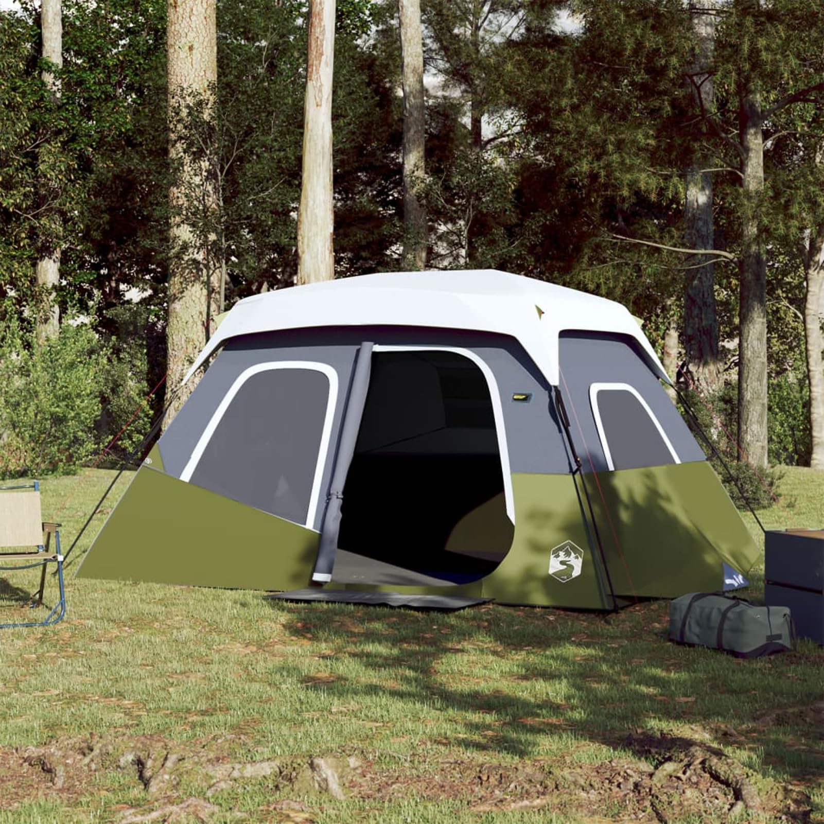 Tenda da Campeggio per Famiglia 6 Posti, con Sistema di Montaggio Rapido, Illuminazione LED Integrata, Poliestere 190T con Rivestimento PU, Telo Antipioggia Staccabile, per Avventure all’Aperto