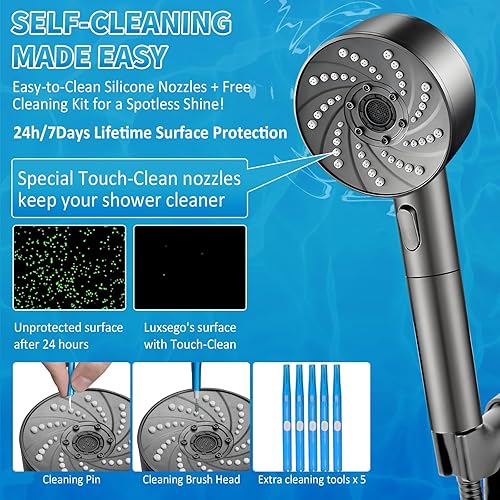 Miniatura 2 de Luxsego Cabezal de ducha filtrado con mano que reduce la picazón en la piel y el cabello seco, cabezal de ducha de alta presión con 3 filtros de