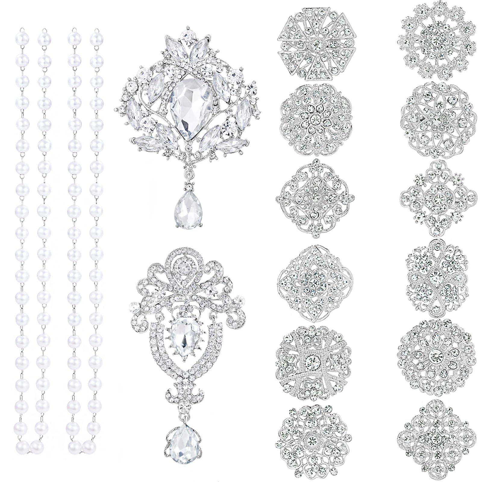MEEDOZ 14 Pieces Crystal Rhinestone Flower Brooch Pin Sets for DIY Craft Party