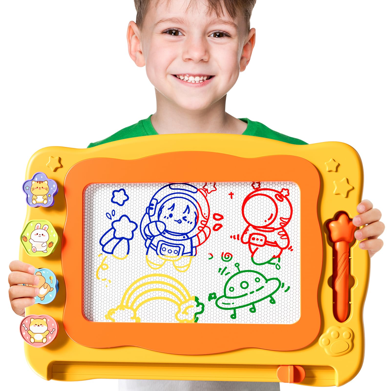 Grande tavolo da disegno magnetico giocattolo per bambini di età 3-7 anni, cancellabile Doodle Board con 4 colori, giocattolo educativo