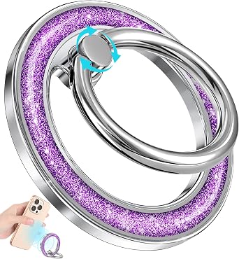Phone Ring Holder Compatible with MagSafe - Magnetic Cell Phone Grip Women Glitter Magnet Removable Finger Ring Grip Stand Cute Bling Shine for iPhone 17 16 15 14 13 Pro Max Plus Air, Purple