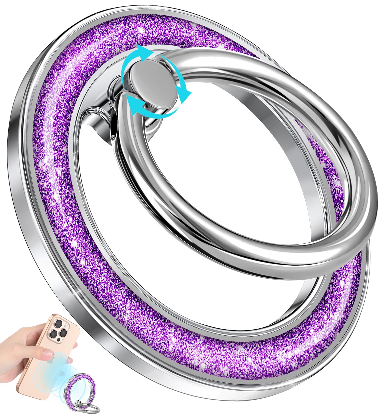LISEVO Phone Ring Holder Compatible with MagSafe - Magnetic Cell Phone Grip Women Glitter Magnet Removable Finger Ring Grip Stand Cute Bling Shine for