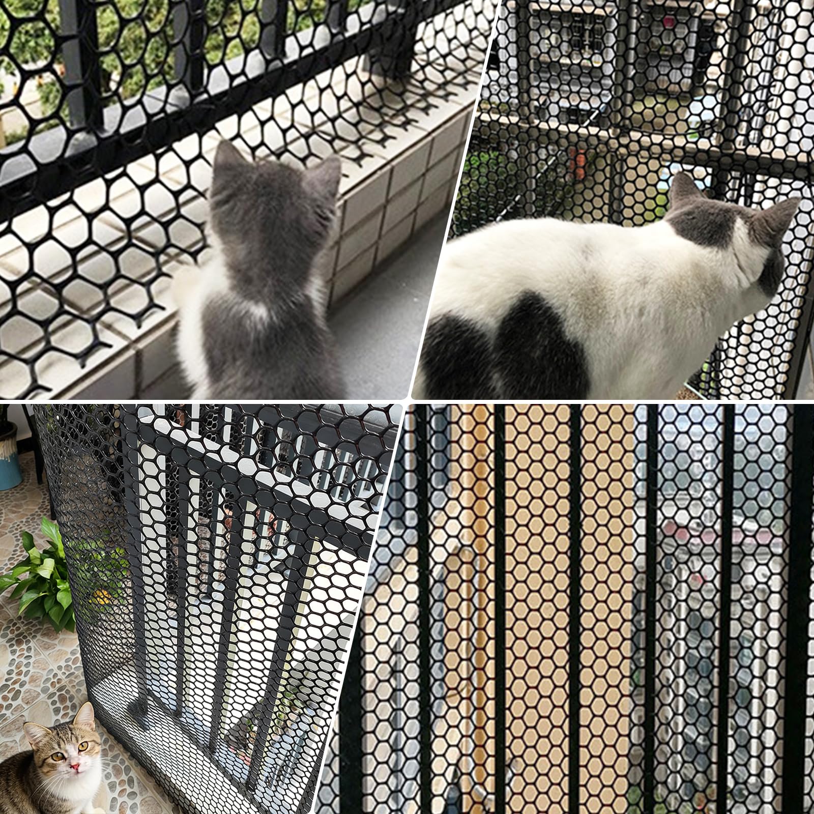 Redes Valla Anti-escalada para Gatos, Barrera Anti-trepa de Recinto Exterior Seguro para Gatos de 10 m, Valla de Malla de Jardín Resistente a Intemperie Cortable con Soportes de Pared Inoxidables