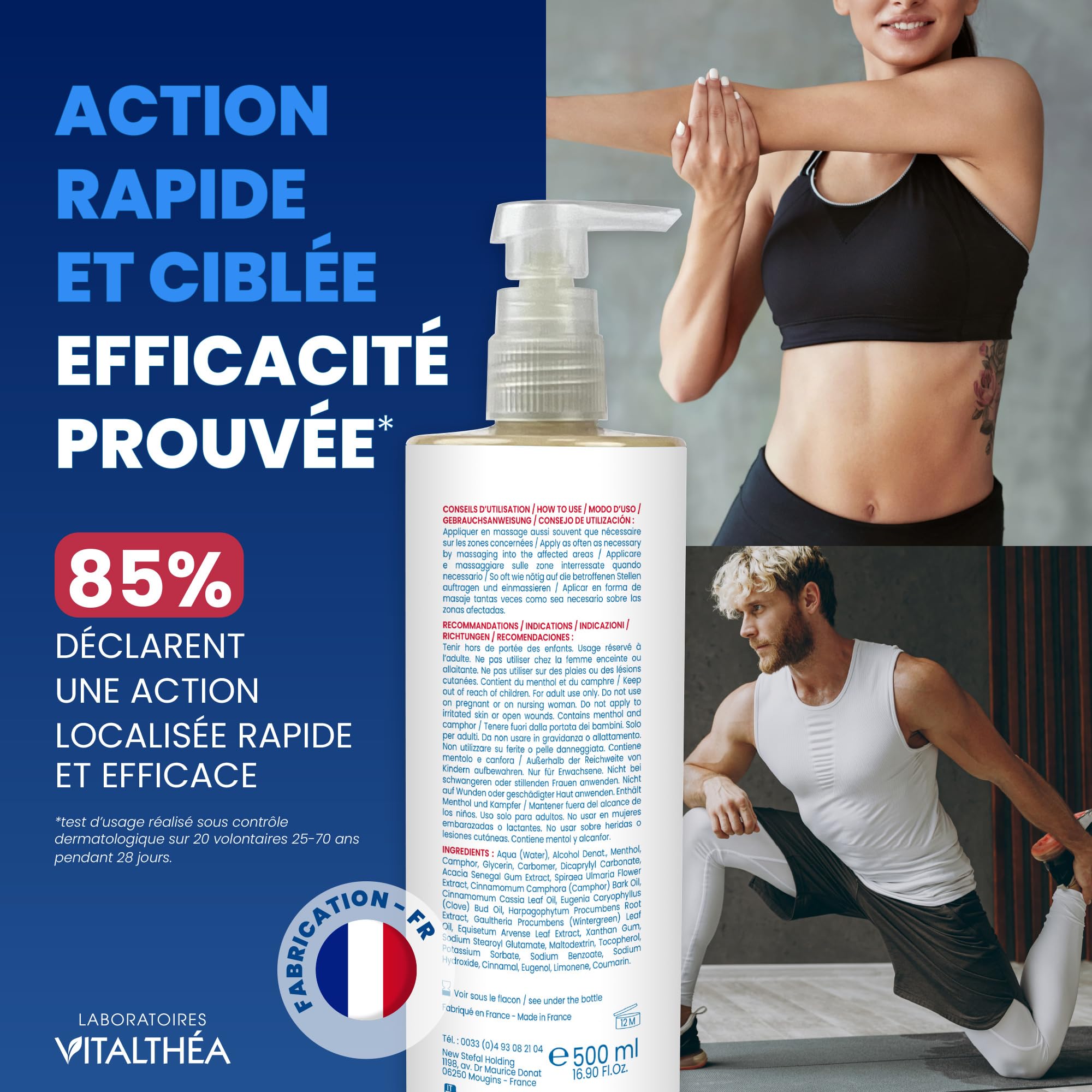 Arthrophytol - Gel de Massage Articulations & Muscles - 8 Actifs Naturels - Harpagophytum & Huiles Essentielles & Menthol & Camphre - Soulage instantanément et durablement (500 ml)