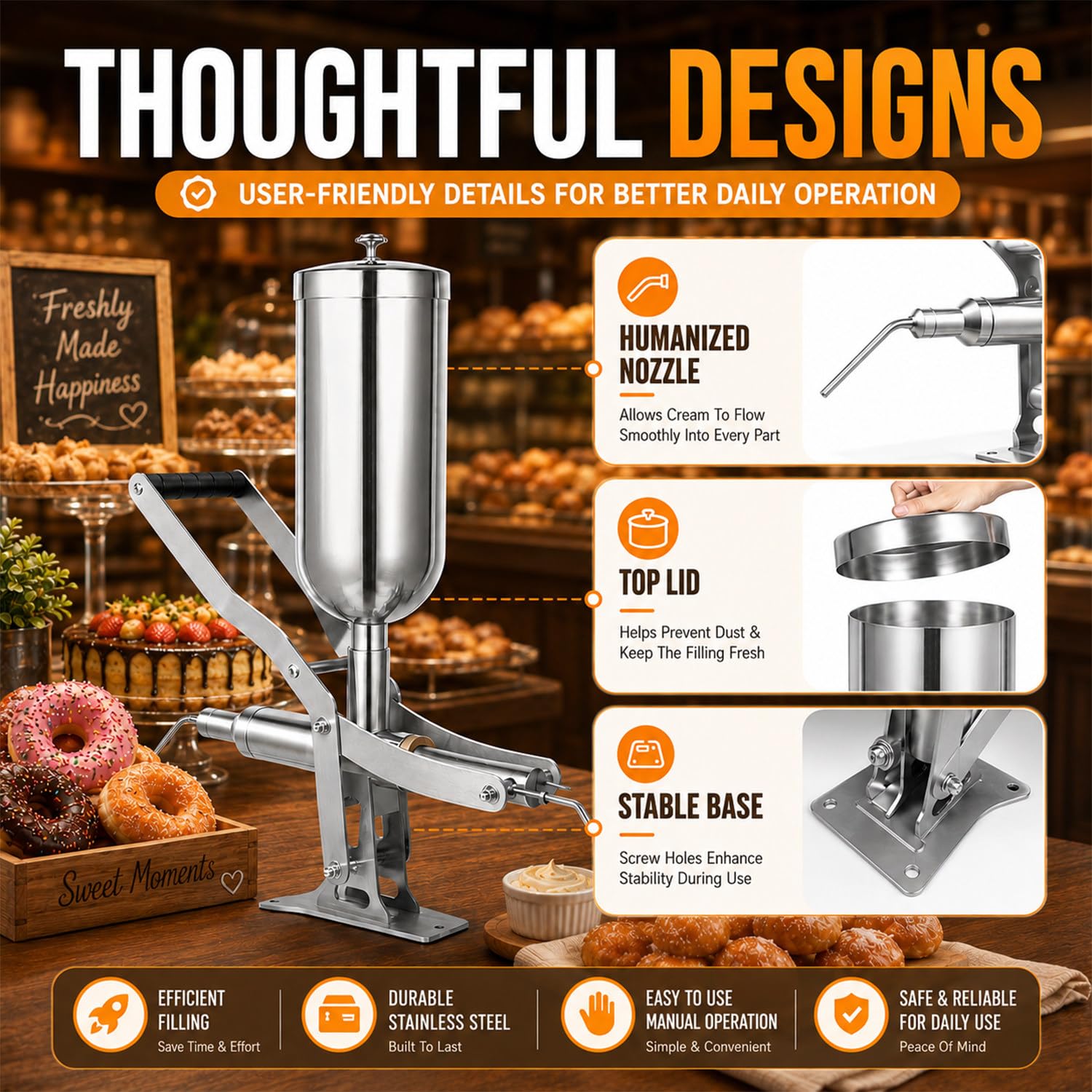 Máquina Para Rellenar Donas 5 L, Máquina Para Hacer Rellenos De Churros, Con 3 Boquillas Cortas Y 1 Boquilla Larga, Cantidad De Relleno Ajustable, Para Panaderías, Restaurantes Y Cafeterías