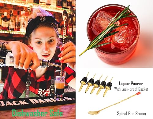 Miniatura 6 de Voila Artisan Juego de coctelera de alta calidad de 20 piezas con elegante soporte de madera de caoba, dorado