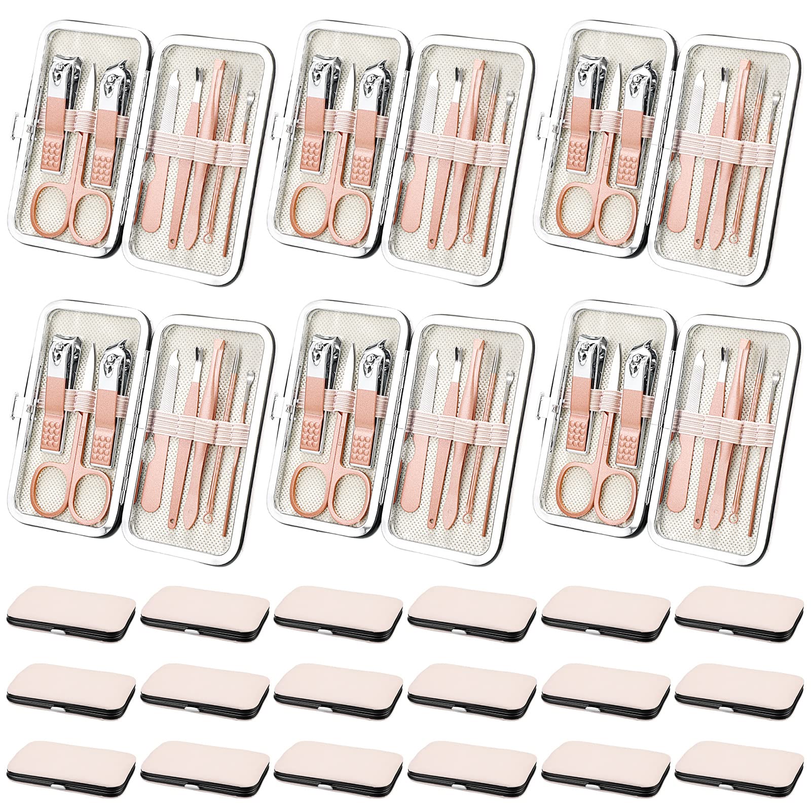 Lasnten Juego de 24 cortaúñas a granel, kit de aseo de uñas de acero inoxidable, kit de pedicura profesional, herramientas de pedicura con estuche de viaje, regalos personales para hombres y mujeres