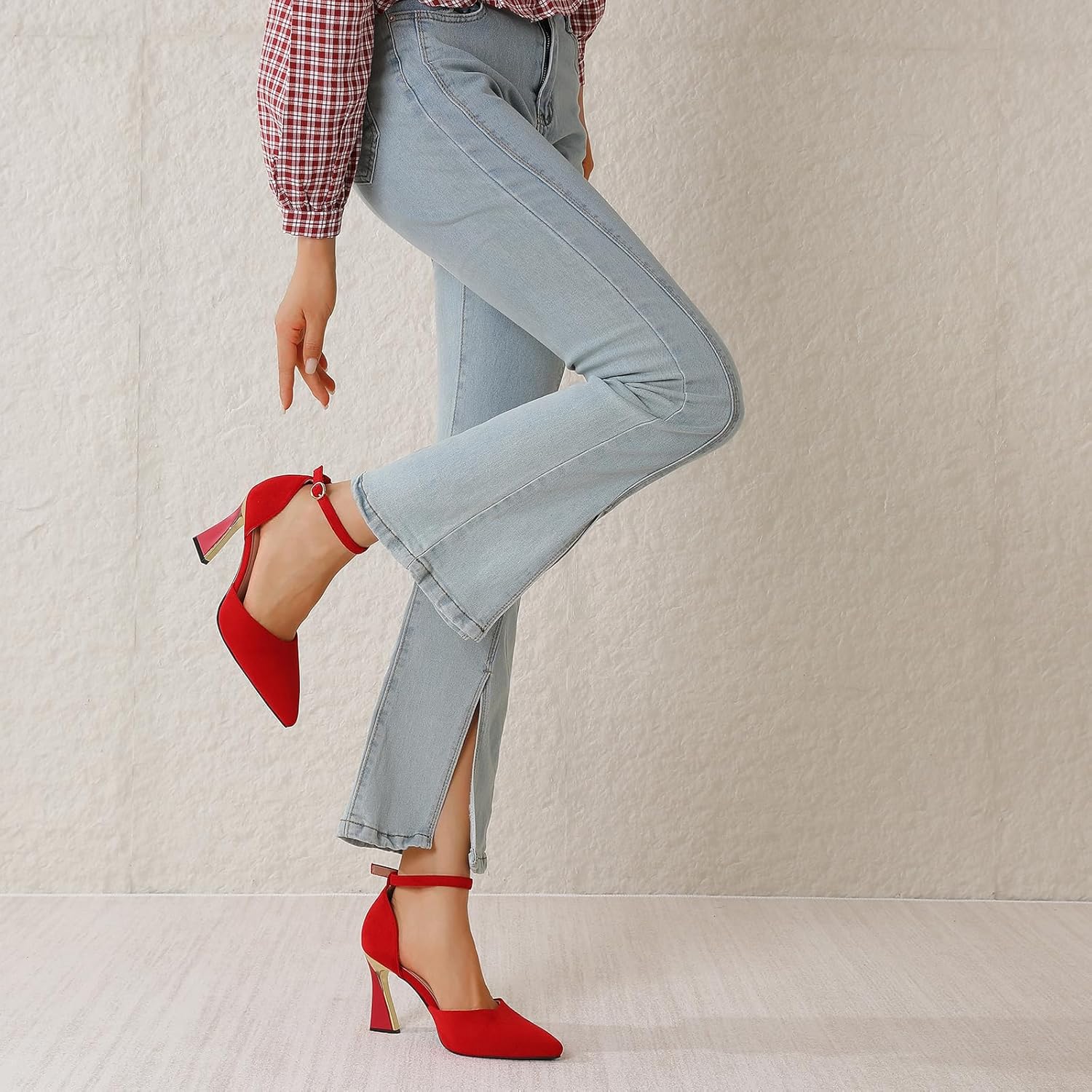 RIBONGZ Women's Closed Pointed Toe Heels Ankle Strap High Pumps Elegant Strappy Stiletto Dress Shoes for Work Party Evening Casual Office - Image 3