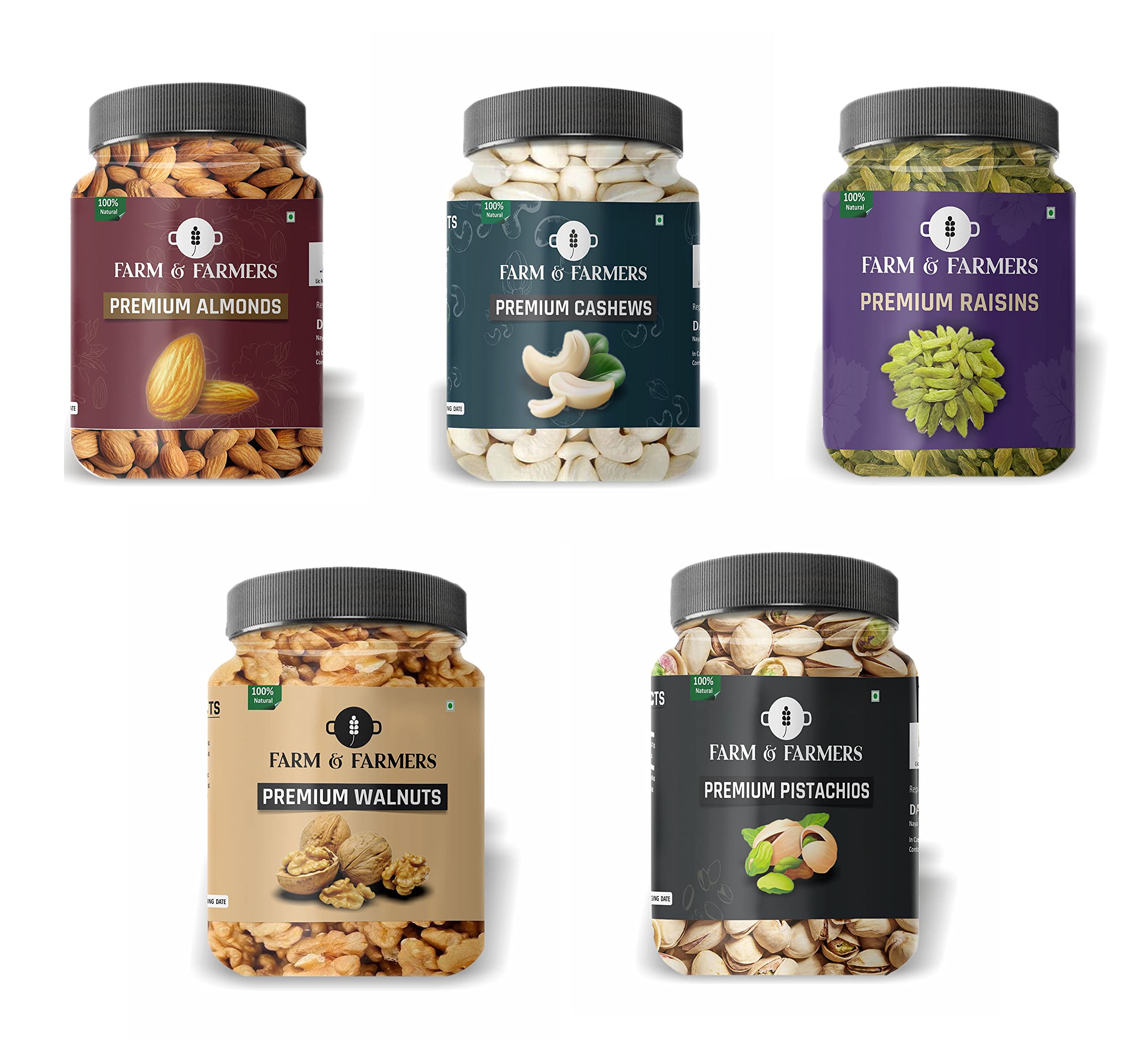 Farm & Farmers Premium Mixed Dry Fruits Raisins Ambient - 150 Gram | Cashews - 150 Gram | Pistachios - 125 Gram | Almonds - 150 Gram | Walnuts - 100 Gram (B09XXTNKCY) Amazon Price History, Amazon Price Tracker