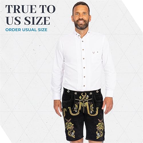 Miniatura 5 de BAVARIA TRACHTEN Lederhosen - Lederhosen alemán auténtico para hombre, traje de Oktoberfest, color marrón claro