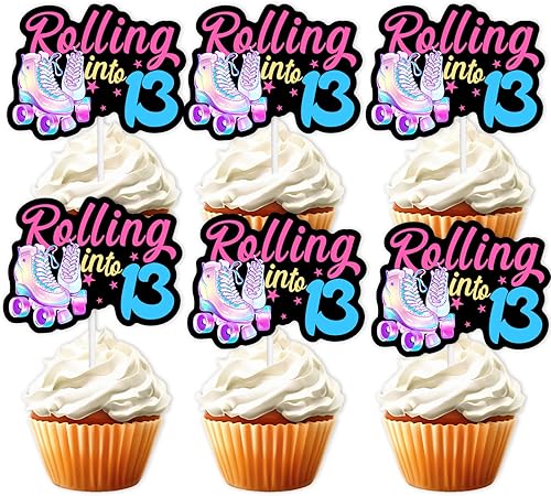 Miniatura 11 de 18 piezas de patines negros con purpurina rosa para cupcakes de postre de los años 80 y 90, estilo retro, hip hop, patinaje sobre ruedas en 7