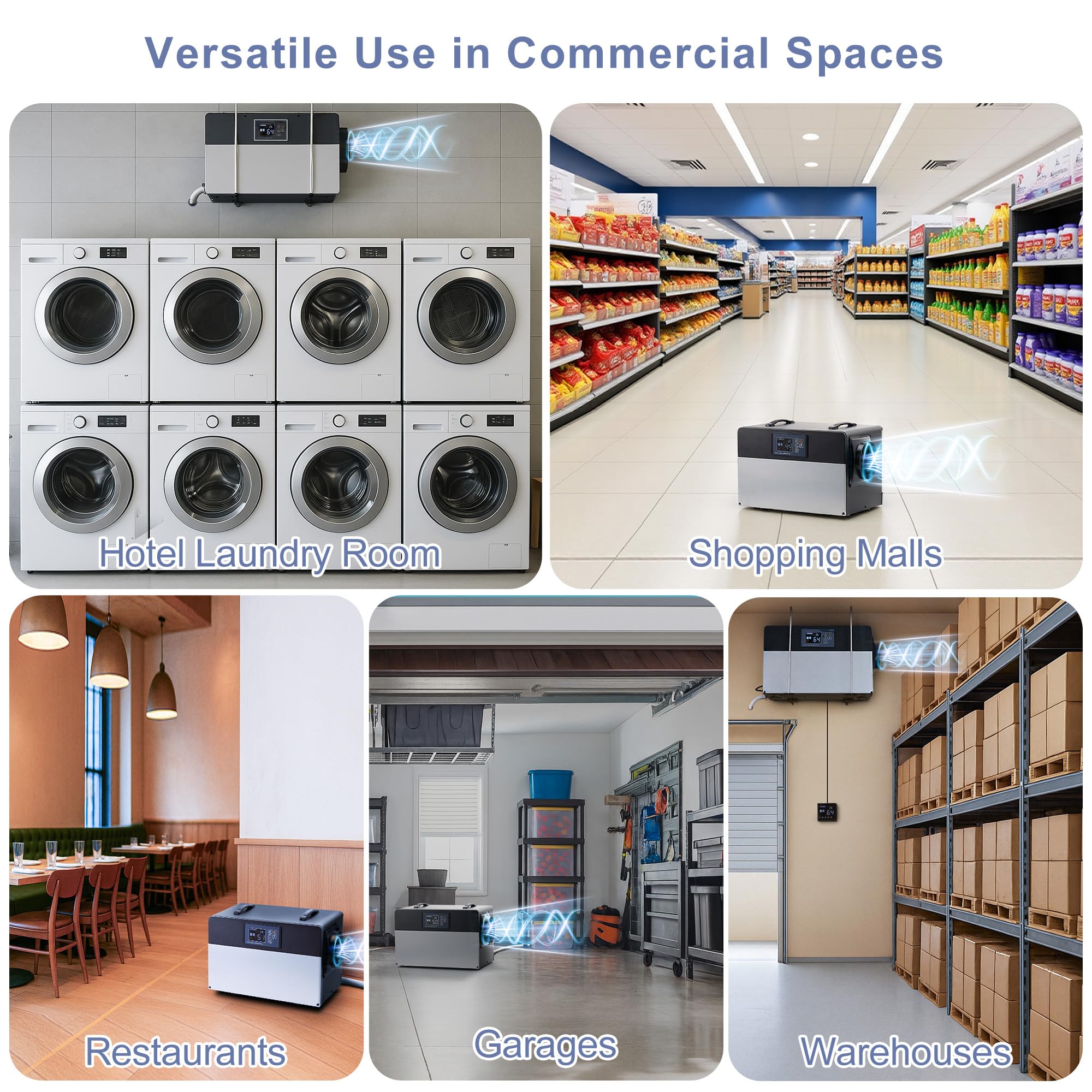 Deumidificatore Industriale Professionale Intelligente: 90L/Giorno Scarico Continuo Antimuffa per Grandi Ambienti fino a 200㎡Portatile per Casa Stanza Hotel Magazzini Cantine Garage